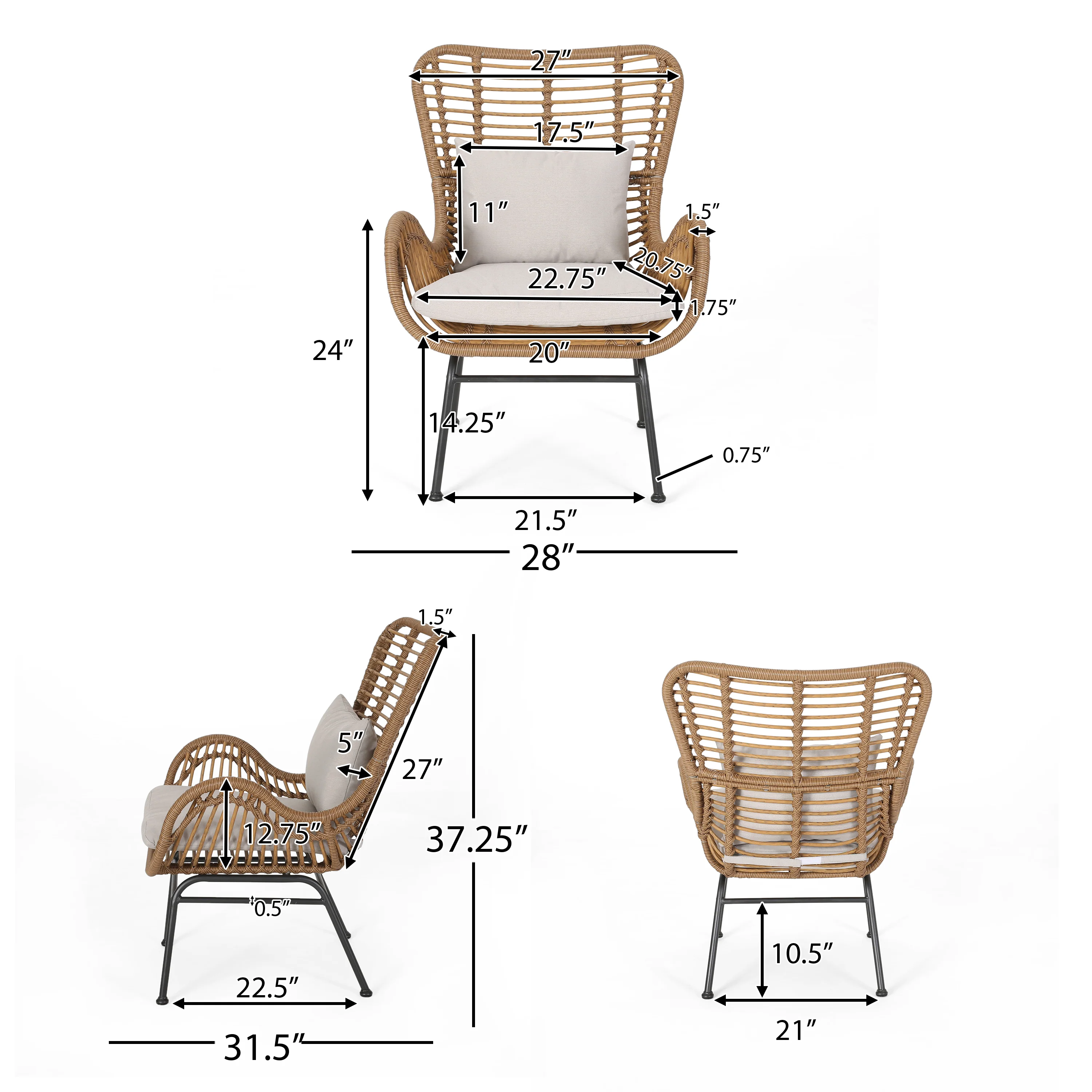 Izidro Indoor Boho Modern Wicker 4 Piece Club Chair and Ottoman Set - furnishings