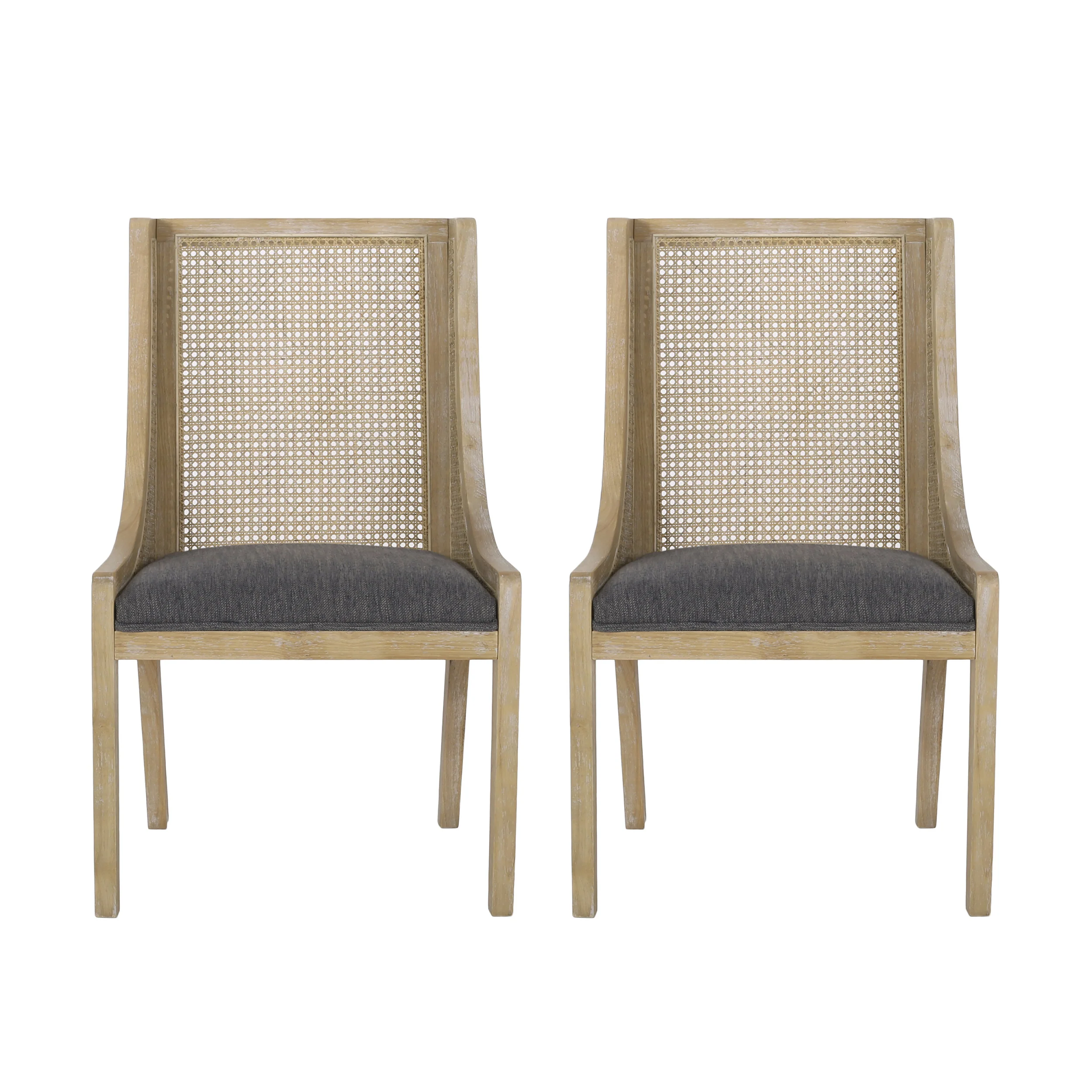 Wendell Rustic Cane and Wood Upholstered Dining Chairs, Set of 2 - furnishings