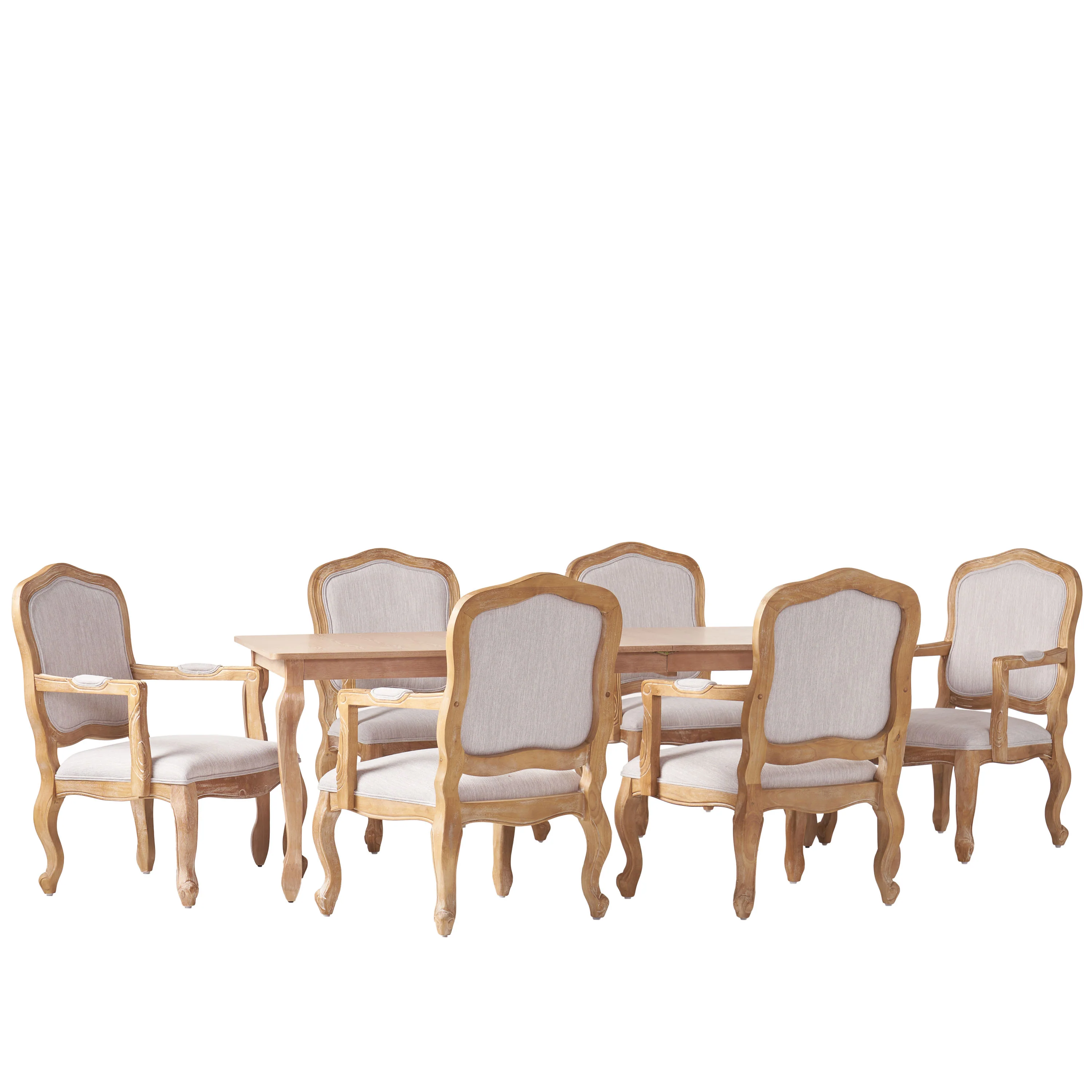 Bonview French Country Fabric Upholstered Wood Expandable 7 Piece Dining Set - furnishings
