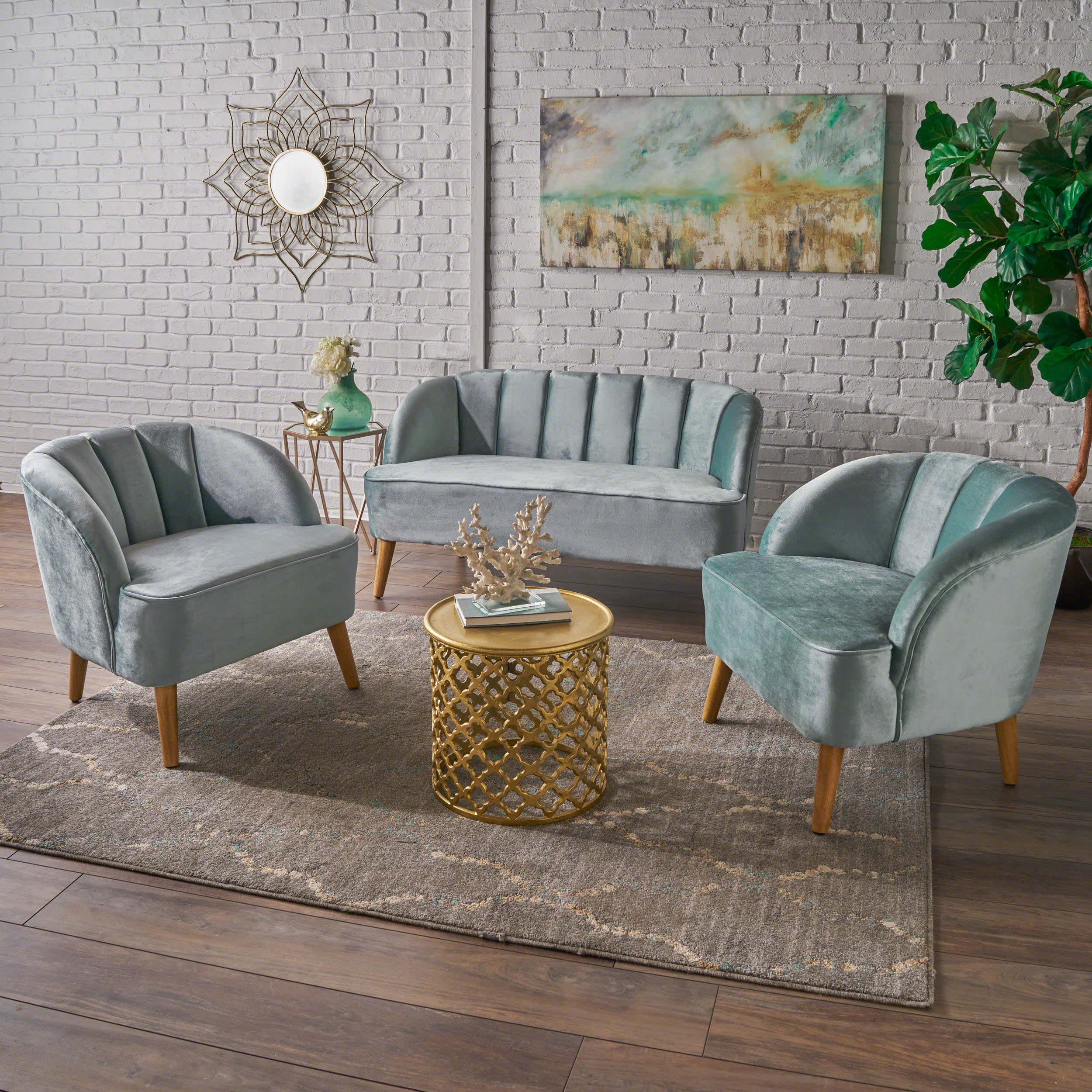 Scarlett Velvet 3-Piece Velvet Chairs & Couch Living Room Set - furnishings