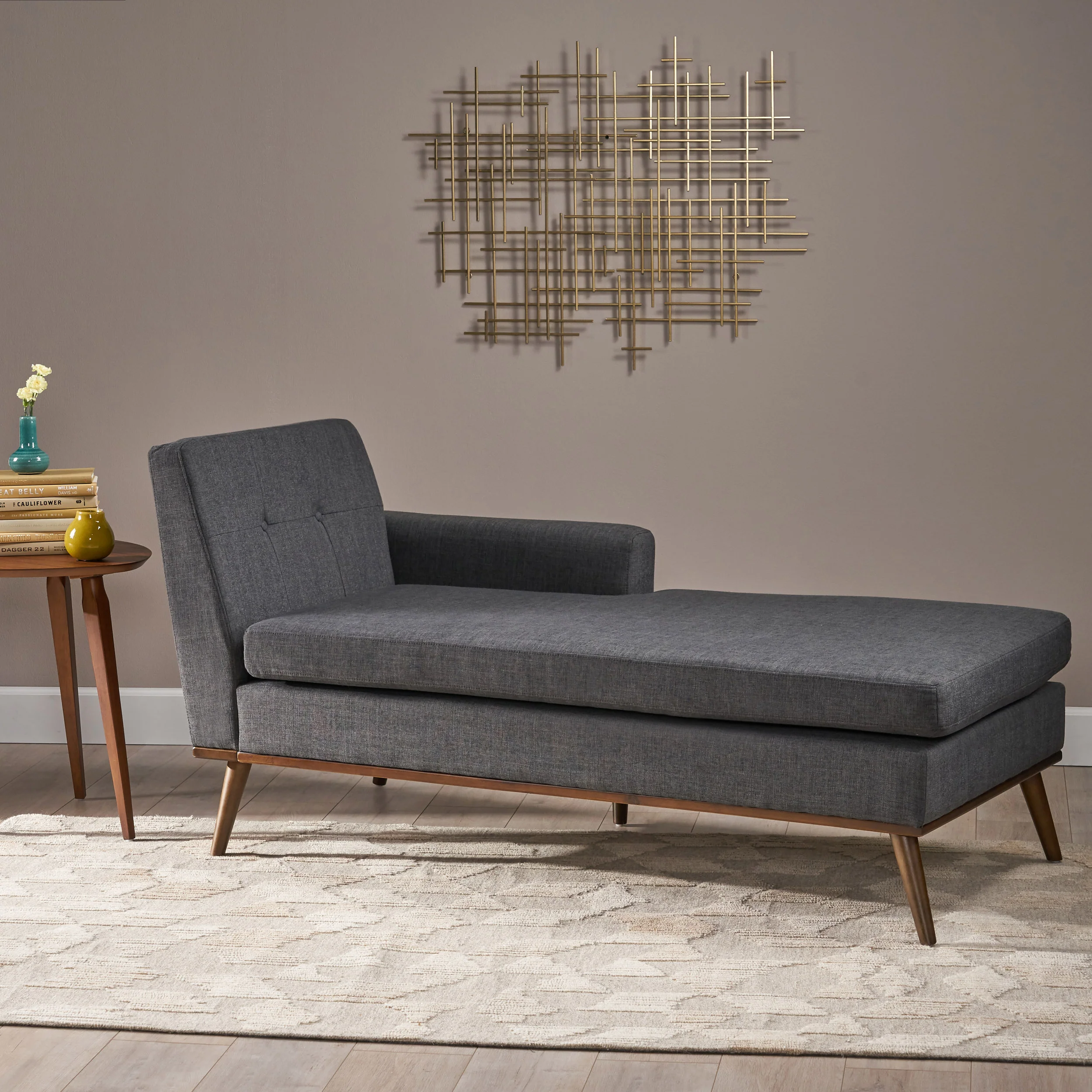 Sophia Mid-Century Modern Fabric Chaise Lounge - furnishings