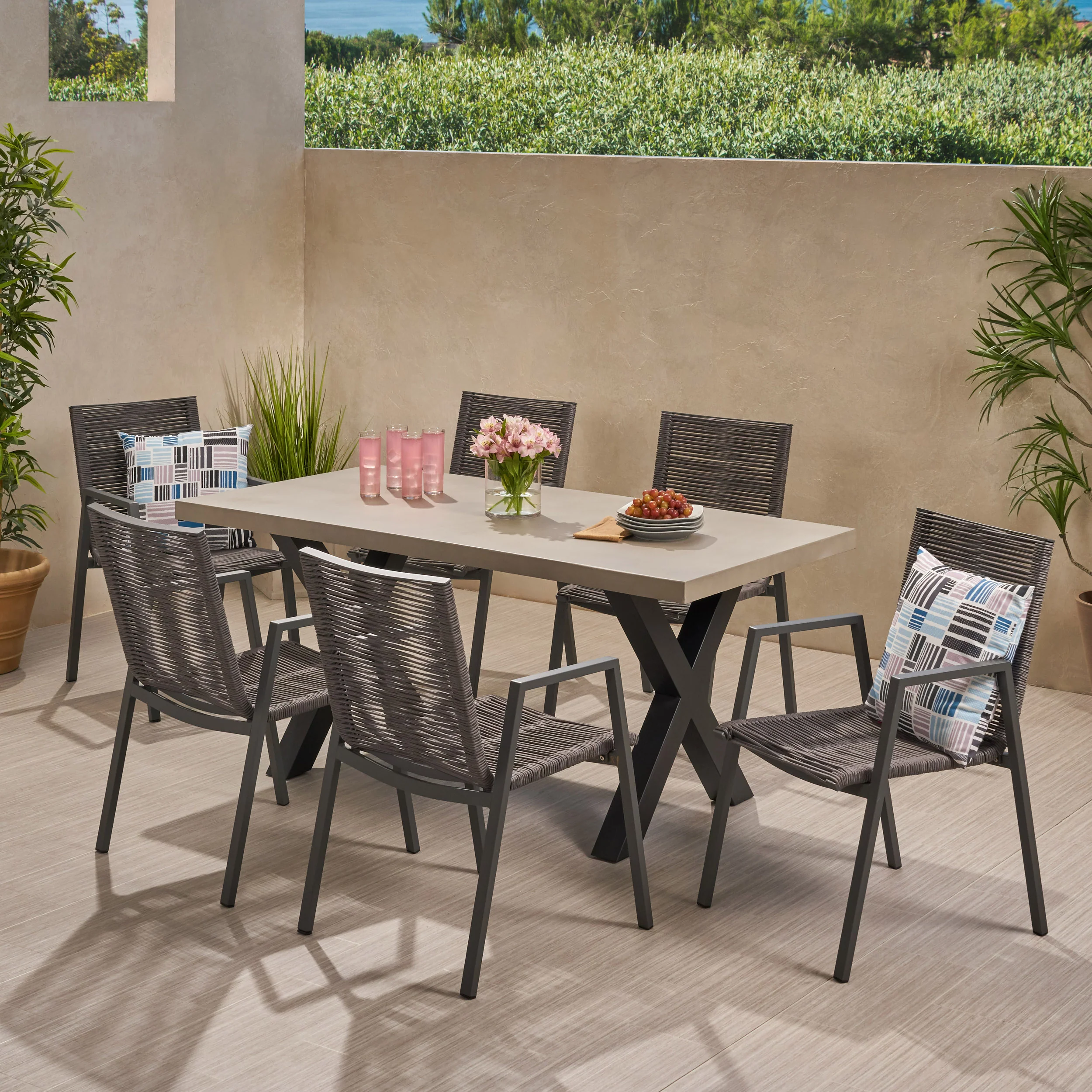 Aisaiah Outdoor Modern 6 Seater Dining Set - furnishings