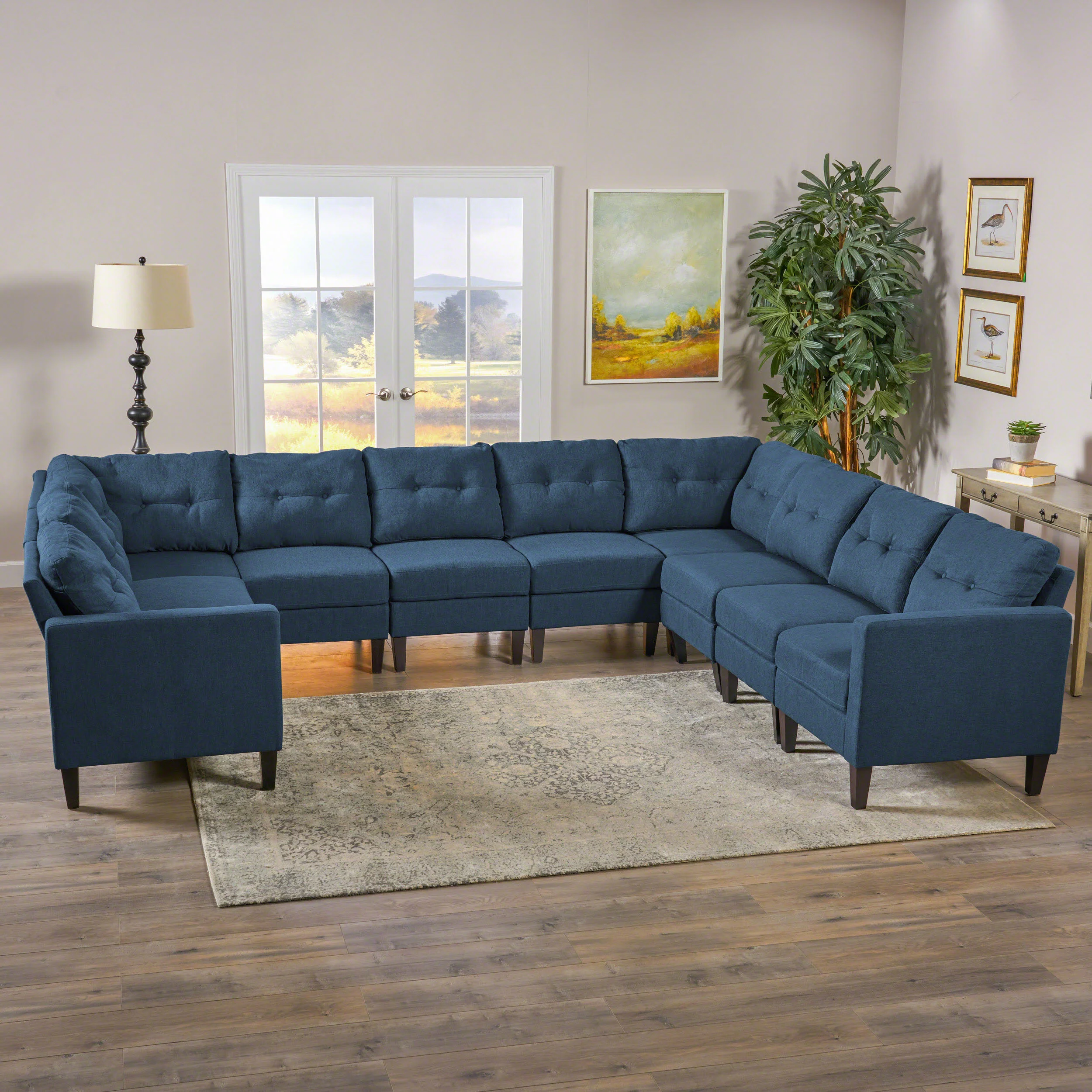 Niya Mid Century Modern 10 Piece Fabric U-Shaped Sectional Sofa - furnishings
