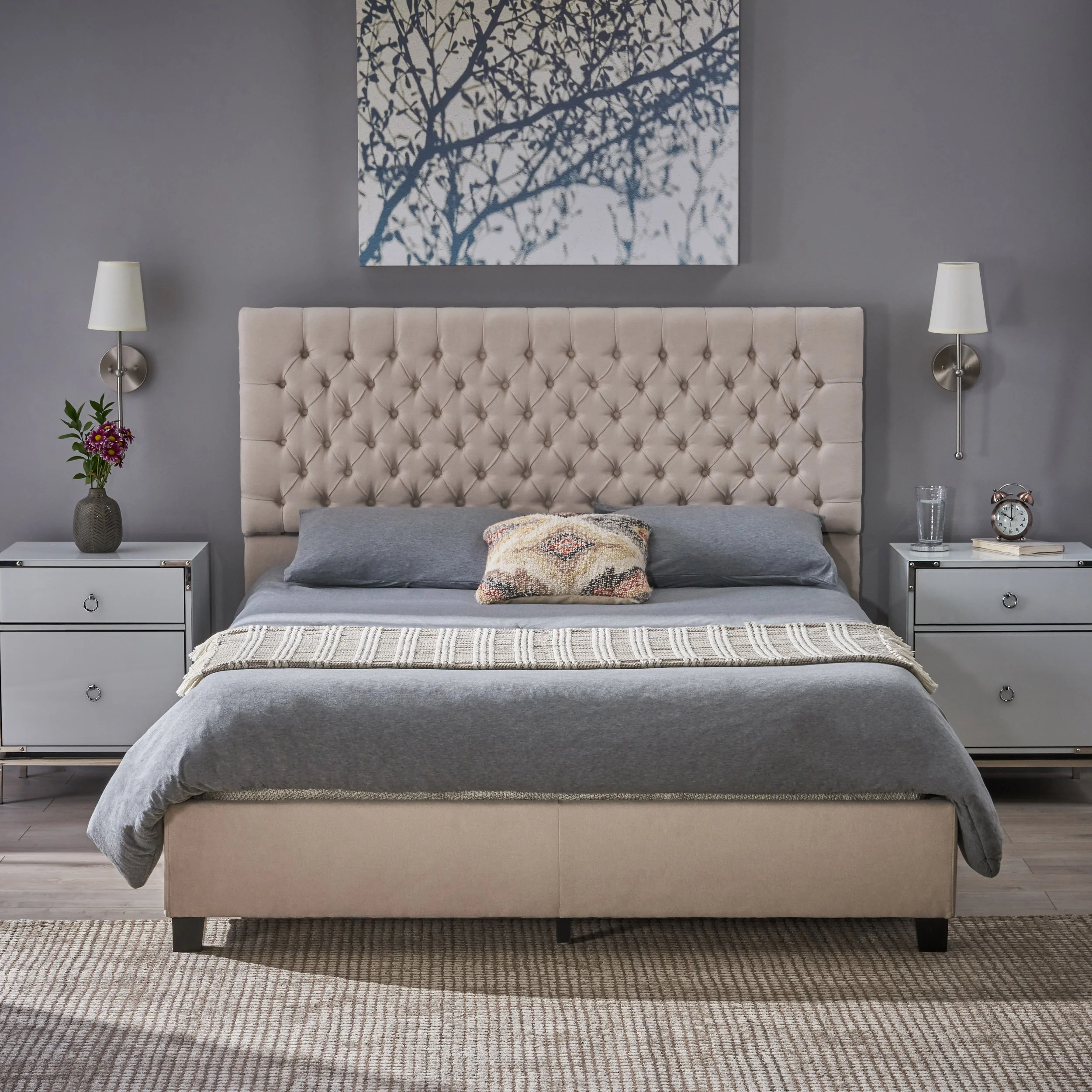 Cumulus Fully Upholstered Fabric Queen Bed - furnishings