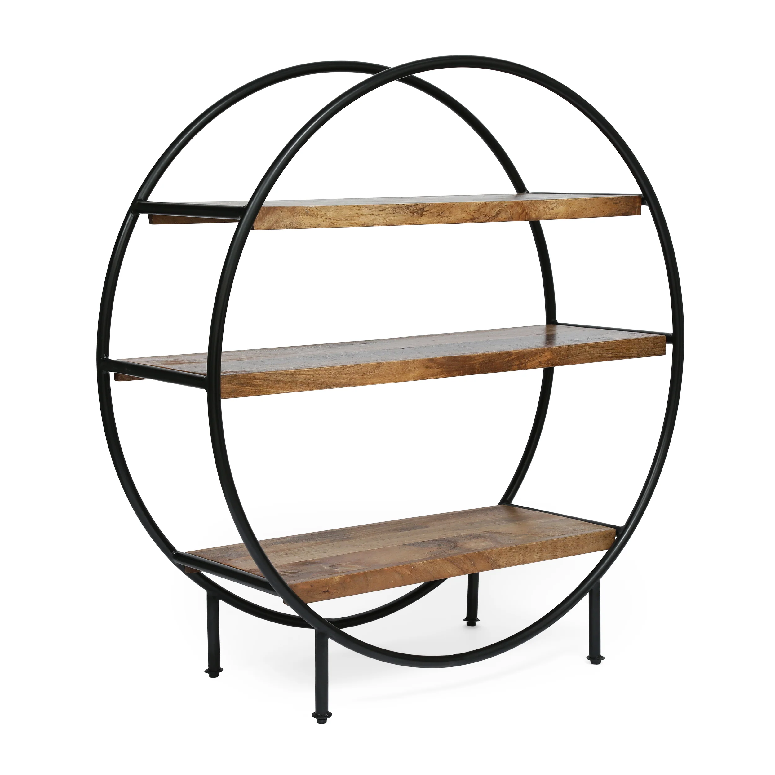 Ayres Handcrafted Industrial Circular Mango Wood Shelf - furnishings