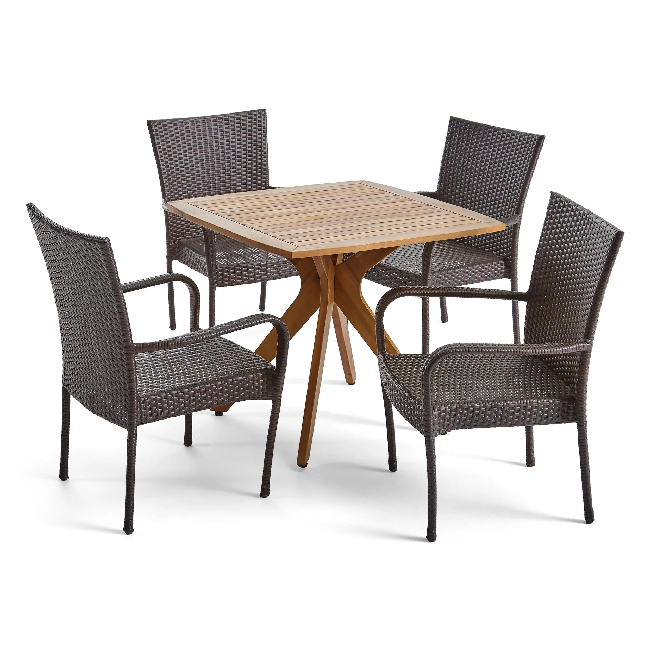Stanford Outdoor 5 Piece Wood and Wicker Dining Set - furnishings