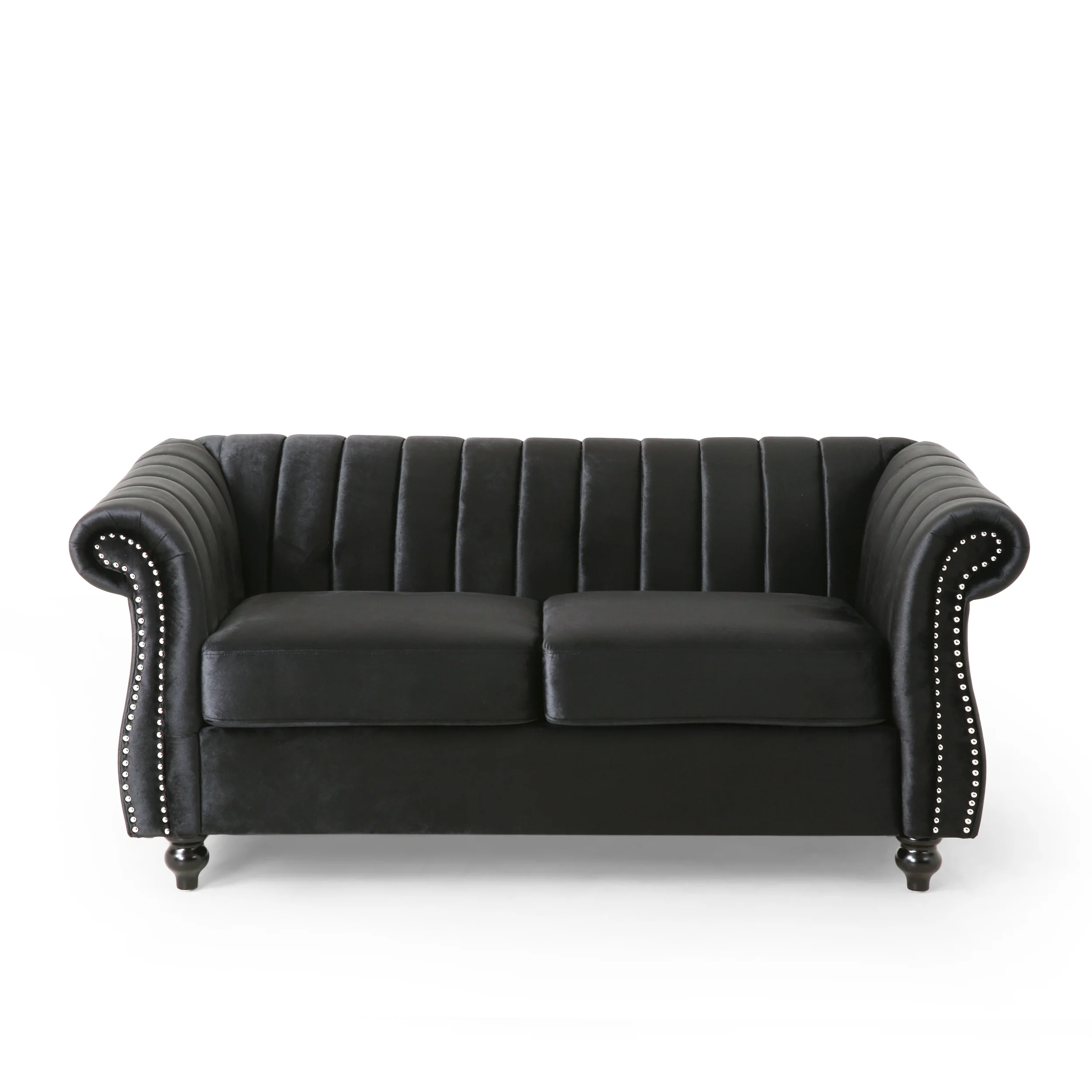 Bauman Modern Glam Channel Stitch Loveseat with Nailhead Trim - furnishings