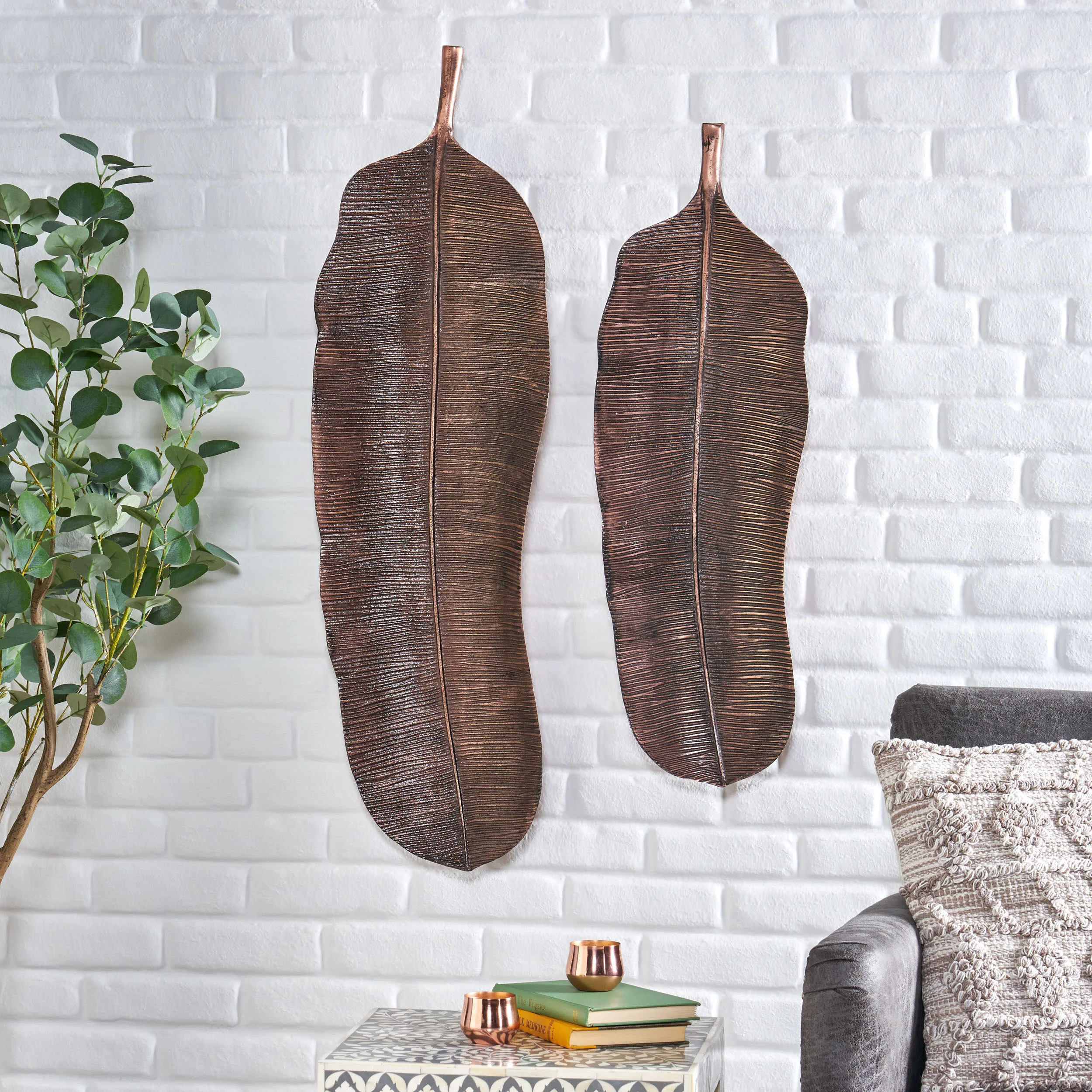 Cordele Handcrafted Aluminum Leaf Wall Decor Set - furnishings