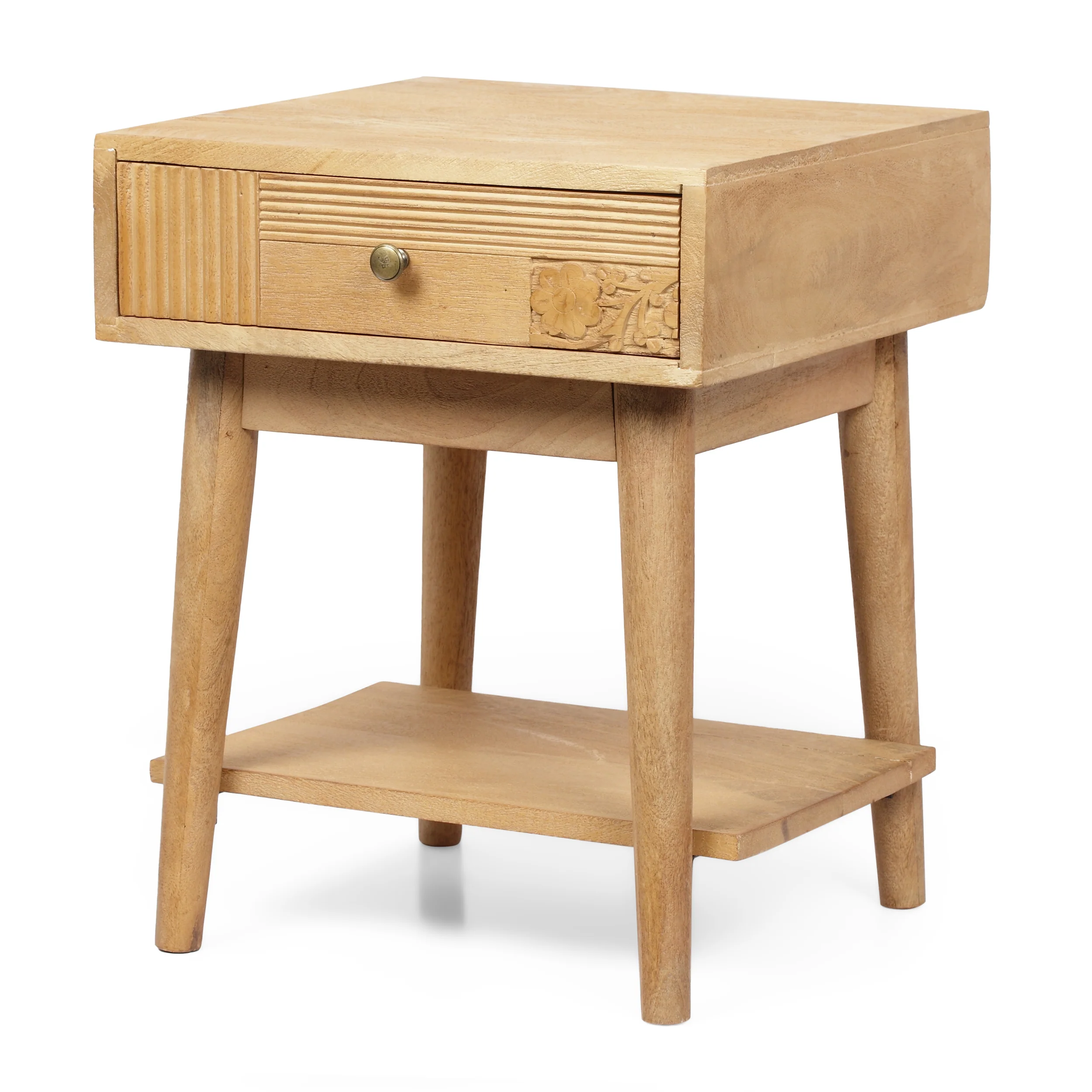 McManus Tennille Boho Handcrafted Mango Wood Nightstand with Drawer, Natural - furnishings