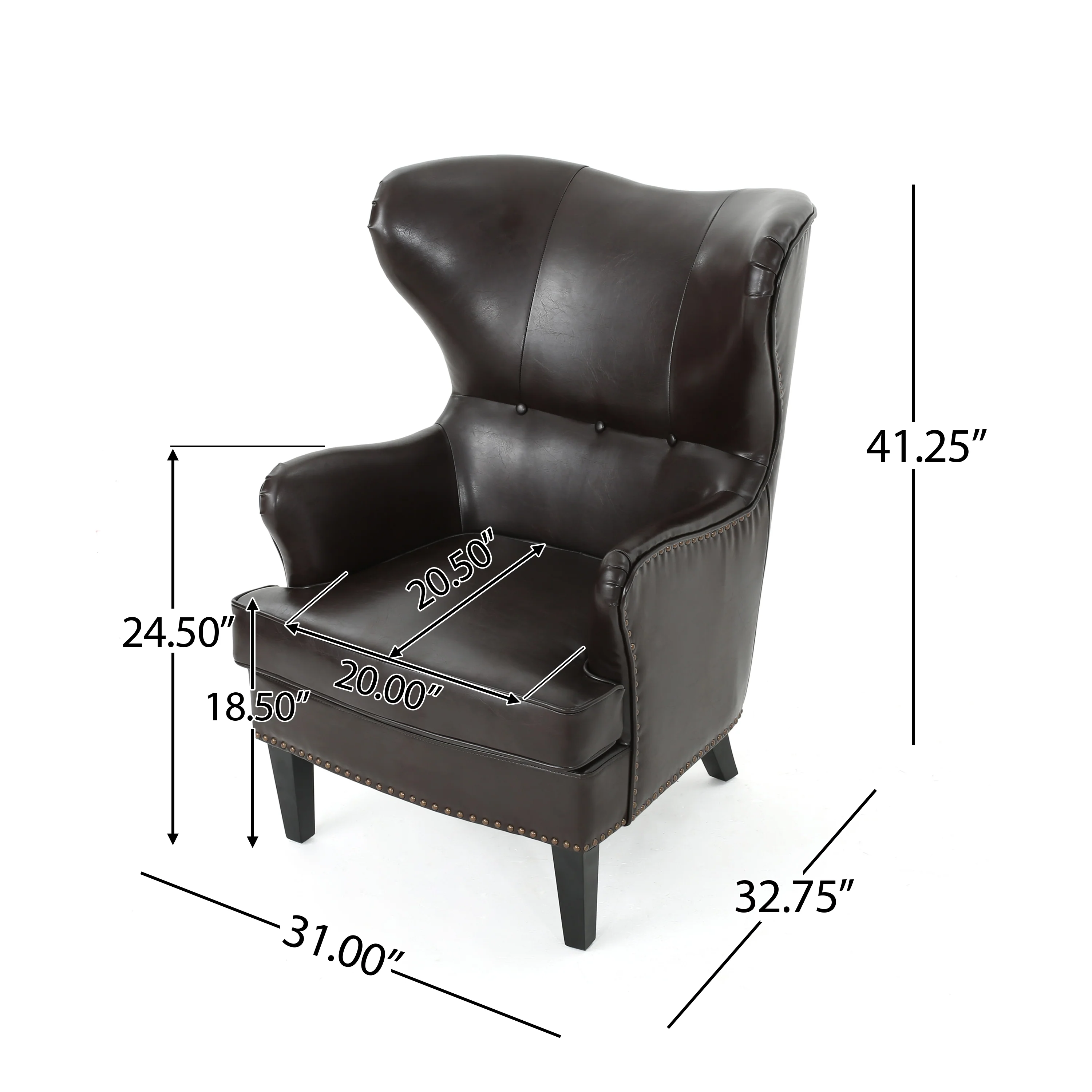 Romford Leather High Back Wingback Armchair - furnishings