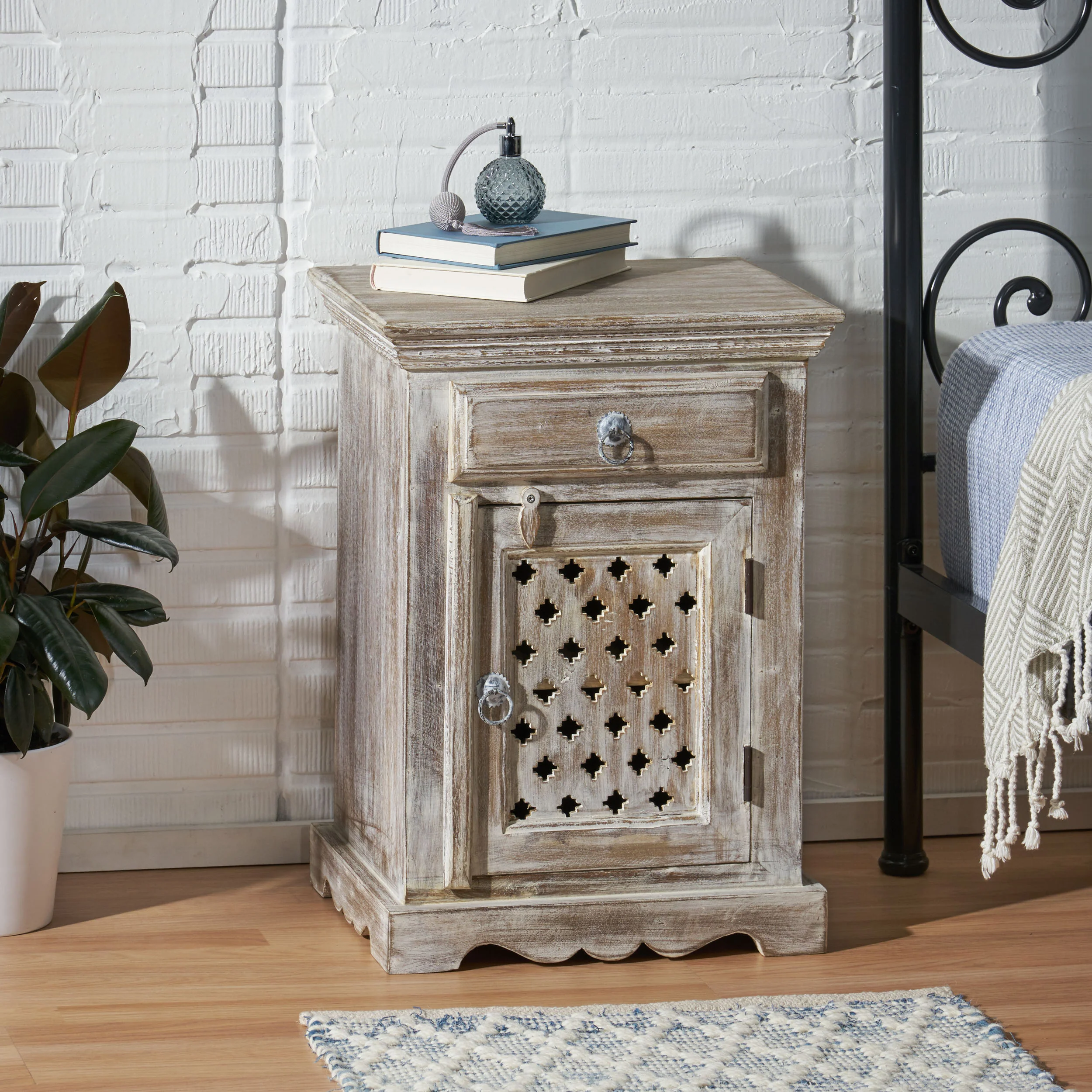 Chaves Handcrafted Boho Mango Wood Nightstand - furnishings