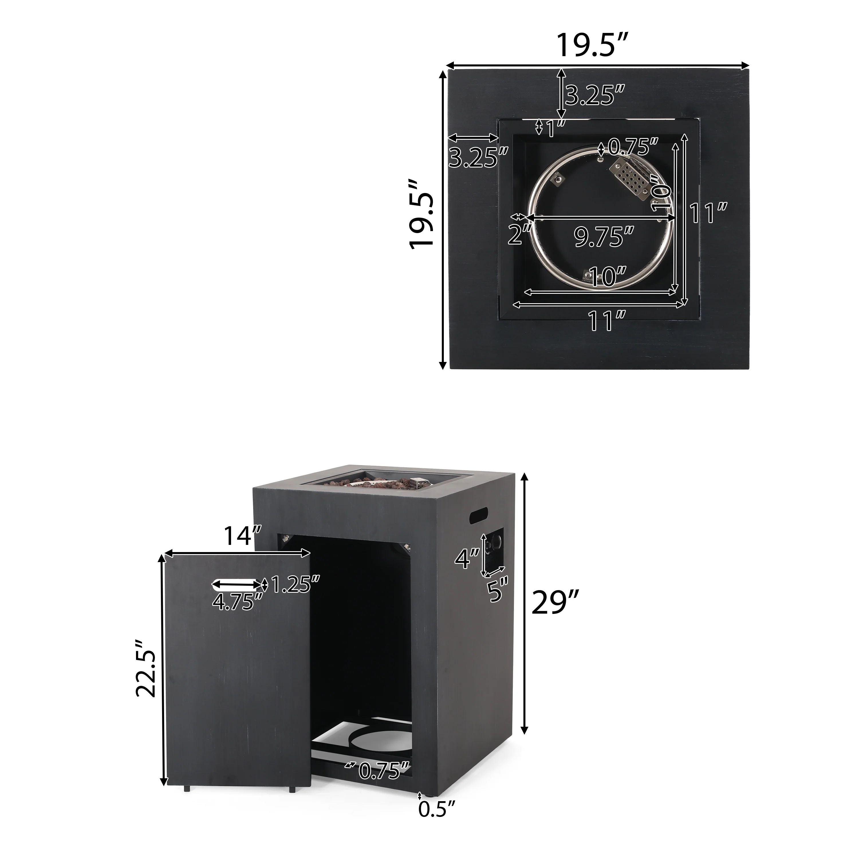Jasmine Outdoor 30,000 BTU Square Fire Column, Brushed Black - furnishings