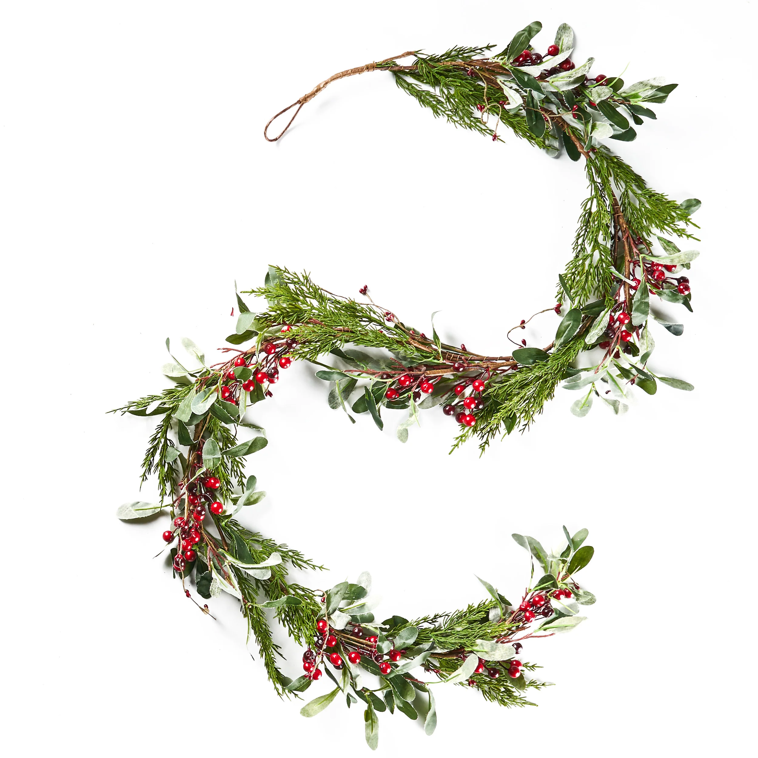 Turin 6-Foot Artificial Olive Leaf Garland with Red Berries - furnishings