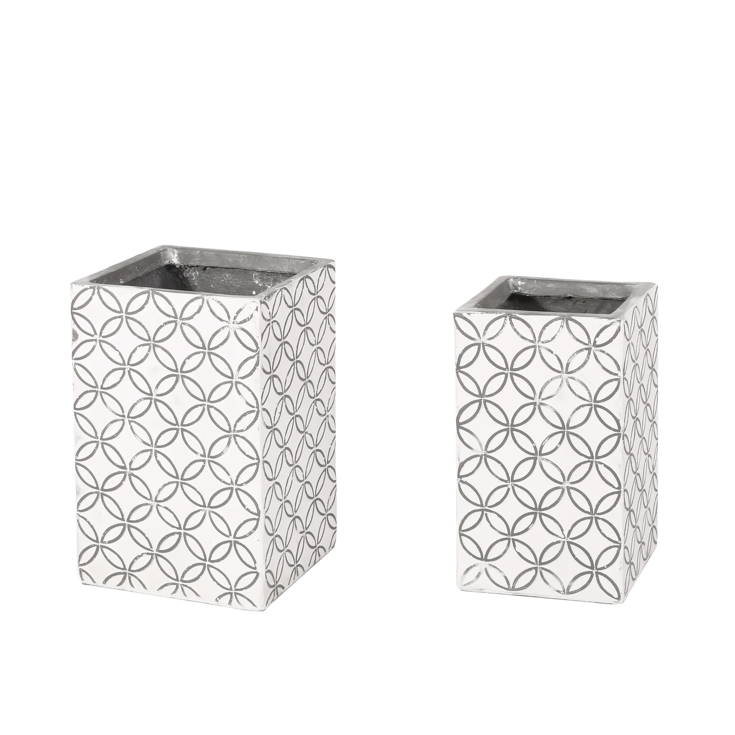 Hartselle Outdoor Medium and Large Cast Stone Planter Set, White with Gray - furnishings