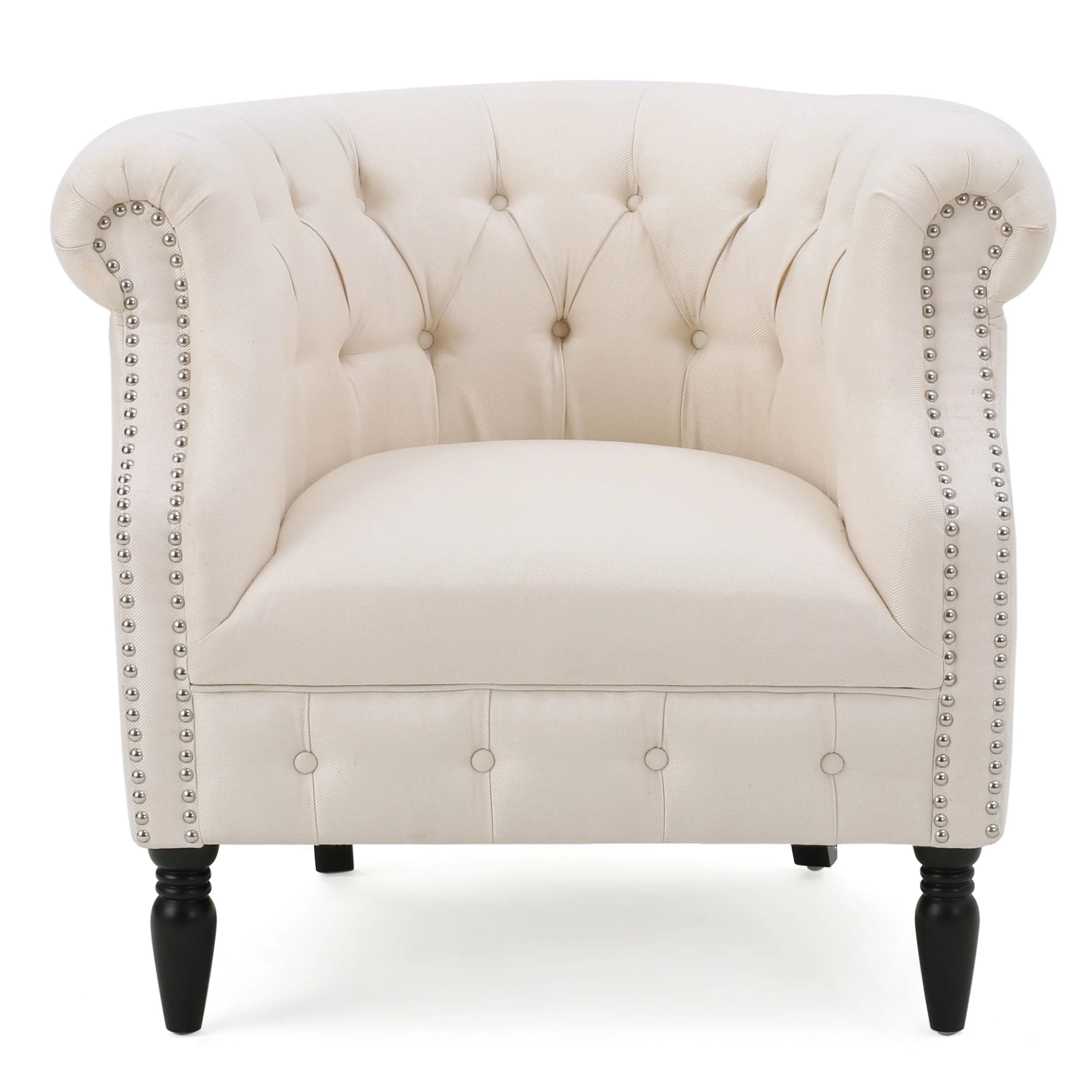 Aries Rolled Back Button Tufted Fabric Tub Design Club Chair - furnishings