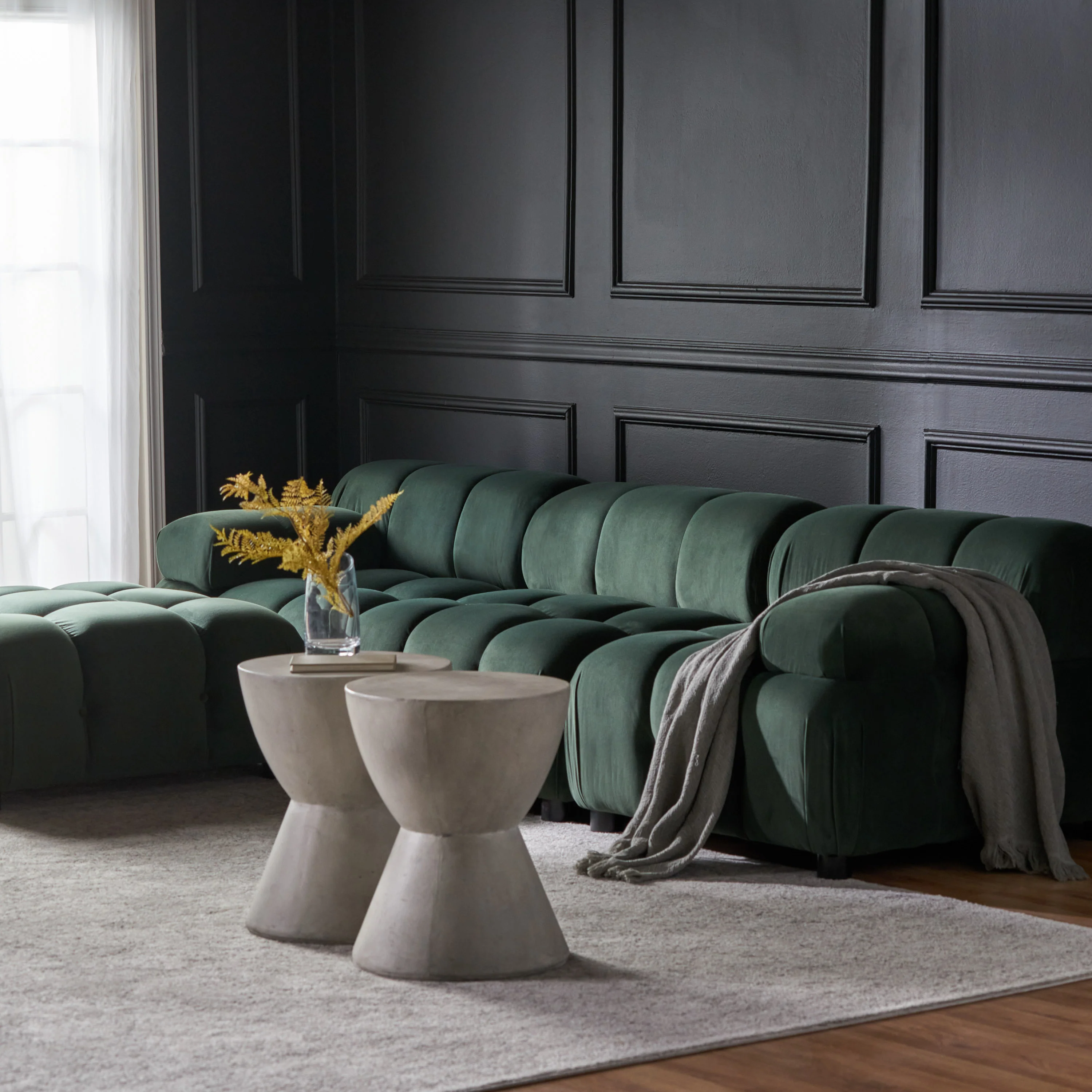 Kildare Velvet 3 Seater Modular Tufted Sectional - furnishings