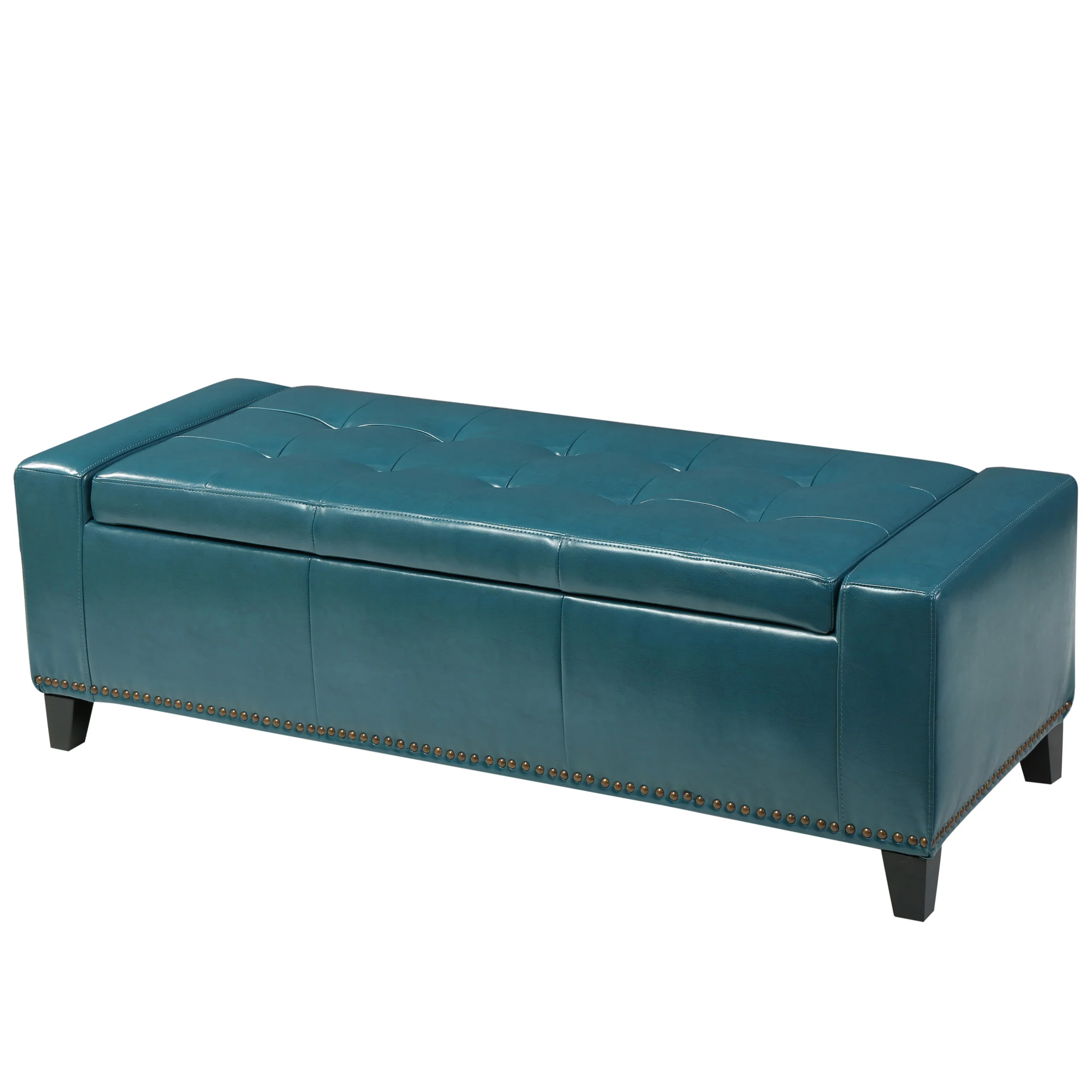 Robin Studded Teal Leather Storage Ottoman Bench - furnishings