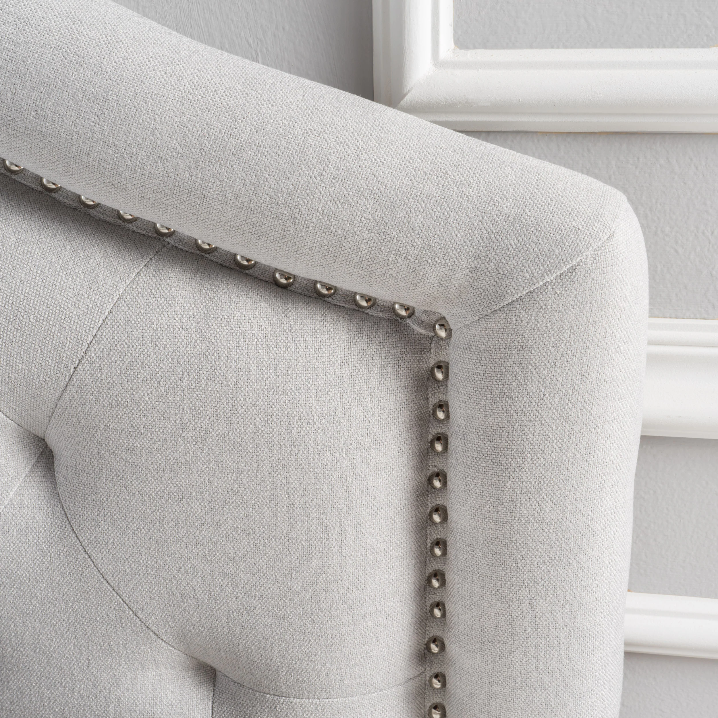 Hecha Tufted Light Gray Fabric Full/Queen Headboard with Nailhead Accents - furnishings