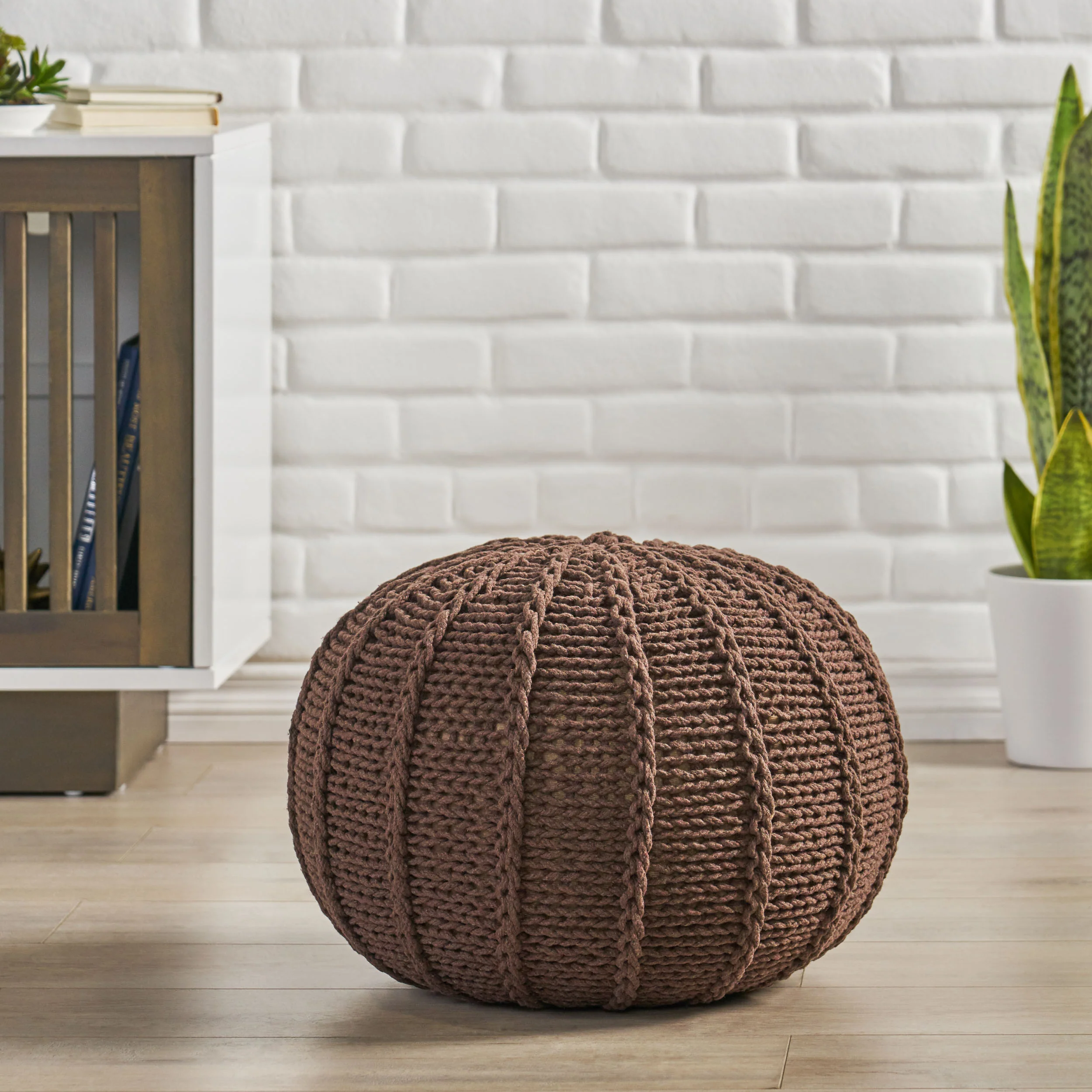 Agatha Modern Knitted Cotton Round Pouf - furnishings