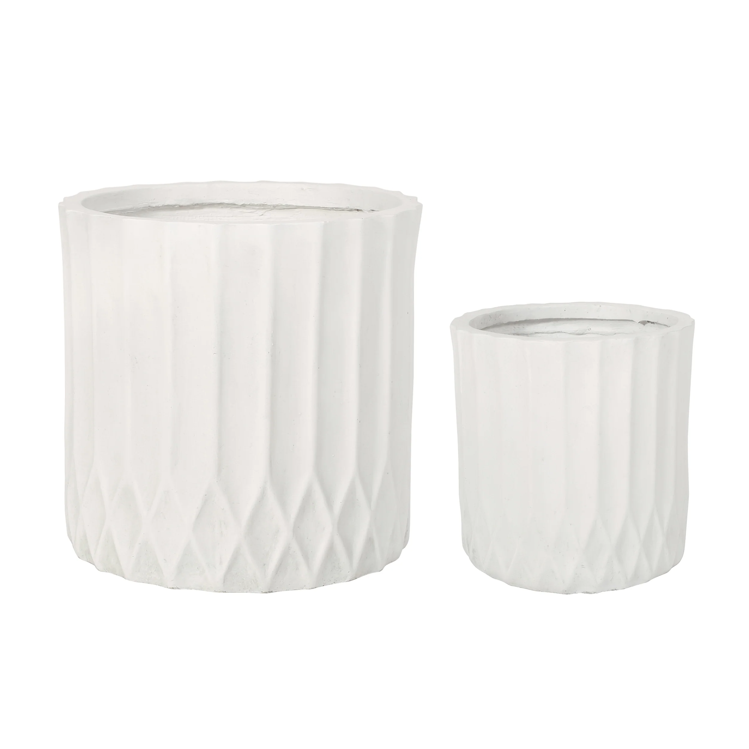 Morelos Outdoor Small and Large Cast Stone Planter Set, Antique White - furnishings