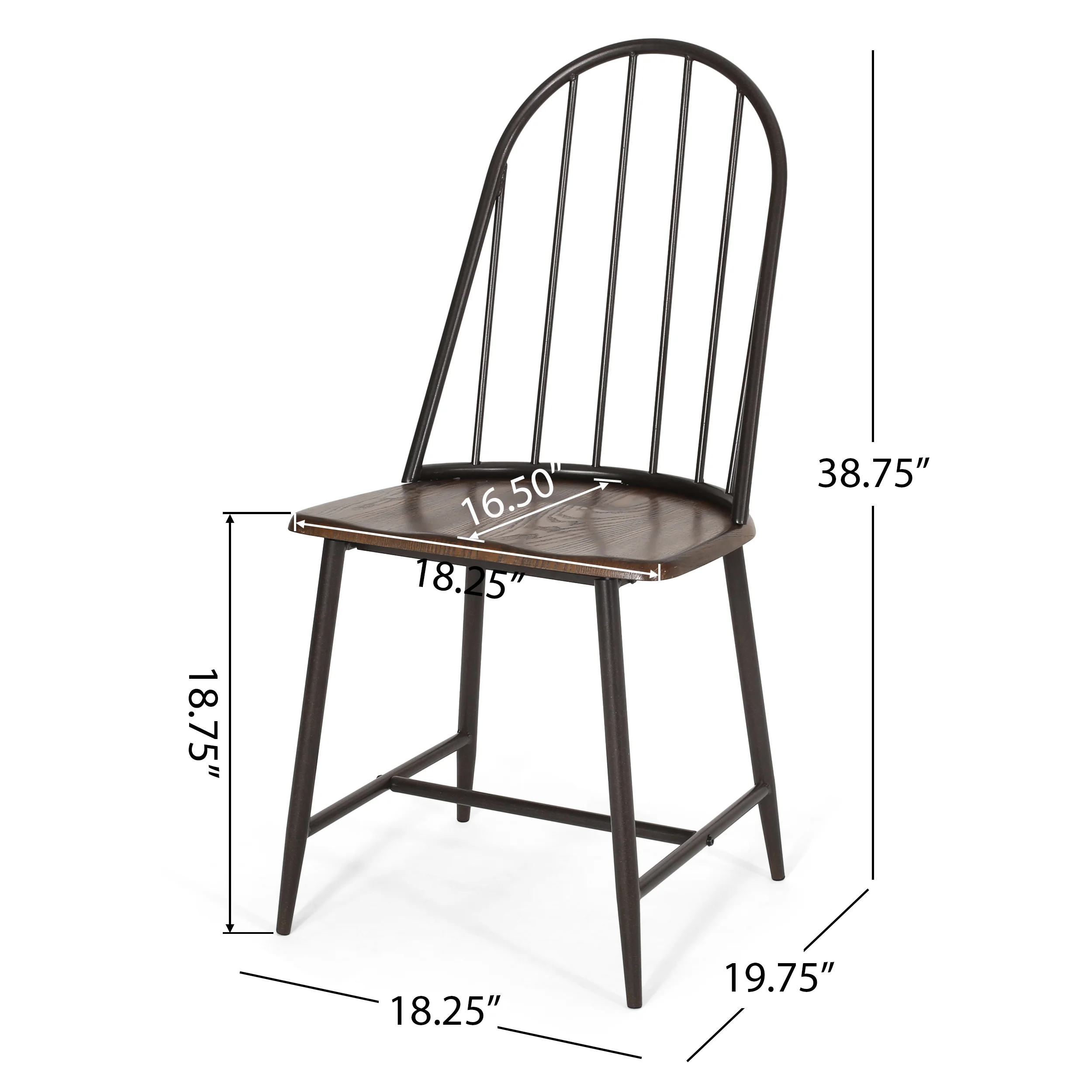 Conwell Farmhouse Spindle Back Dining Chairs, Set of 2, Dark Brown and Black - furnishings