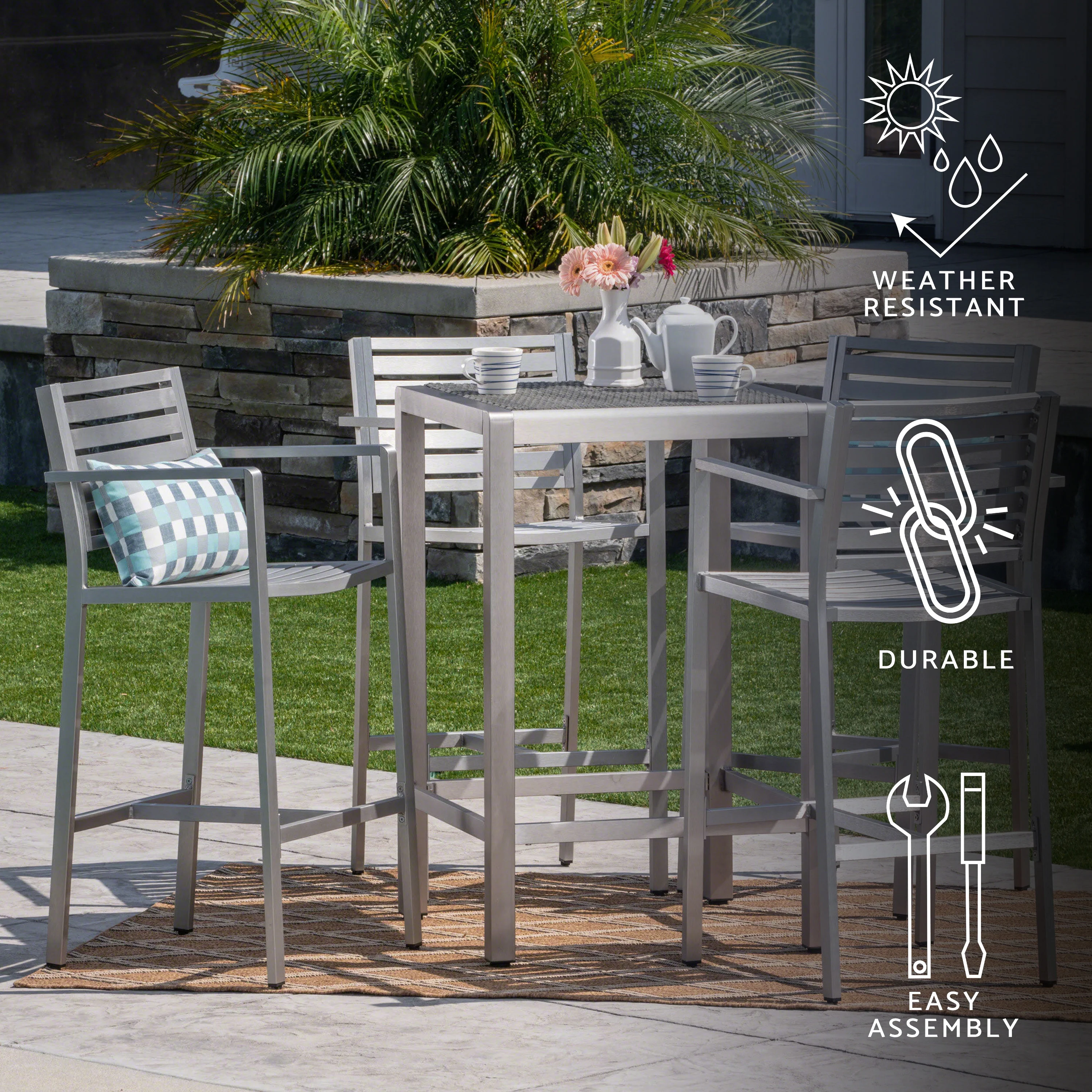 Outdoor Aluminum 5 Piece Bar Set - furnishings
