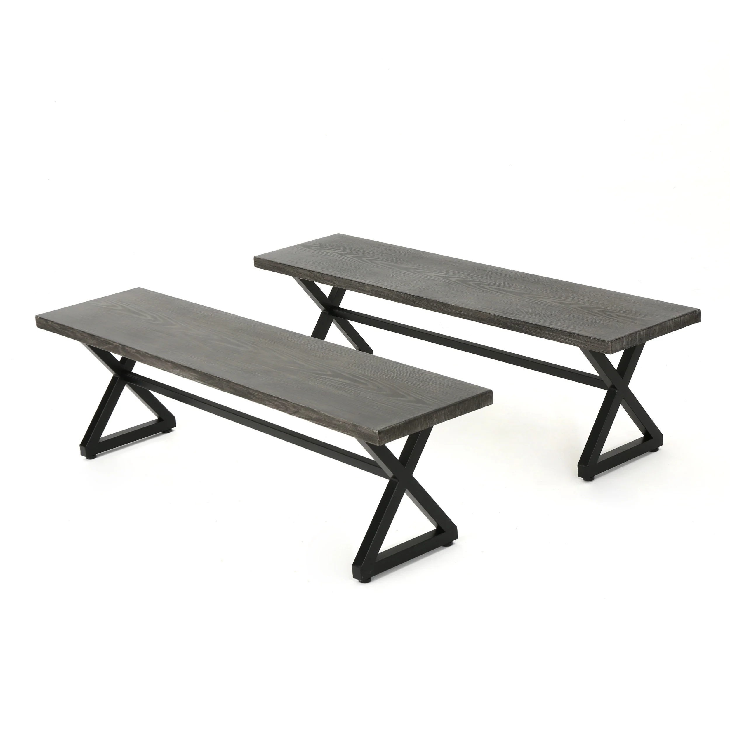 Rosarito Outdoor Aluminum Dining Bench with Black Steel Frame (Set of 2) - furnishings