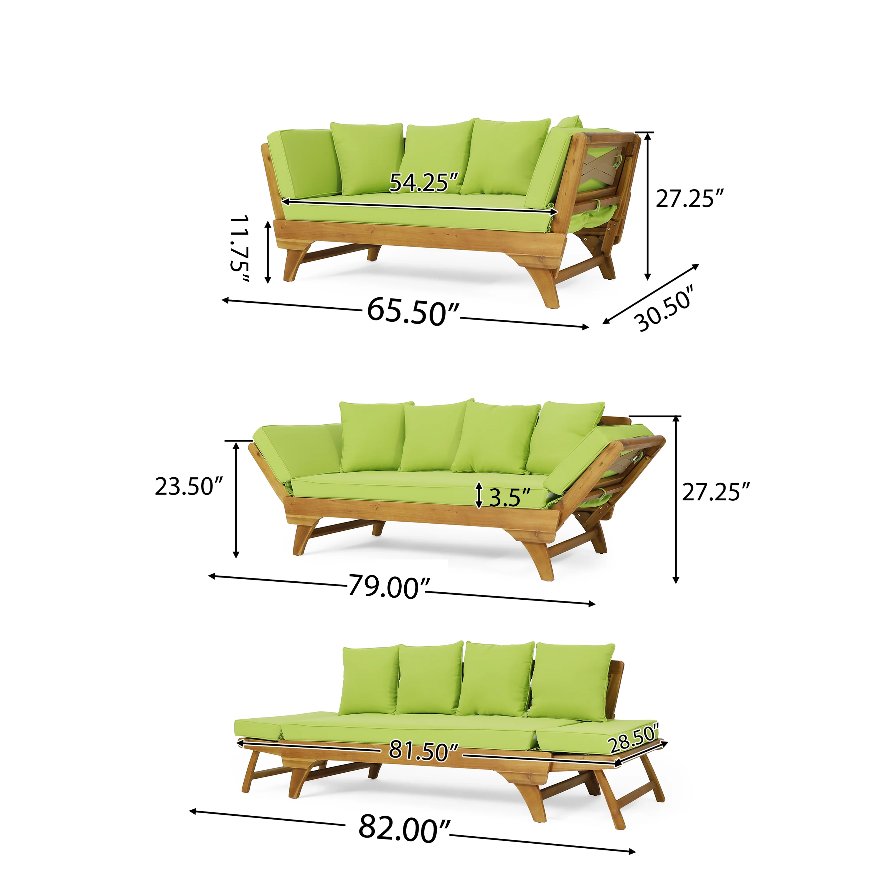 Oceanna Outdoor Acacia Wood and Rope Expandable Daybed with Cushions - furnishings