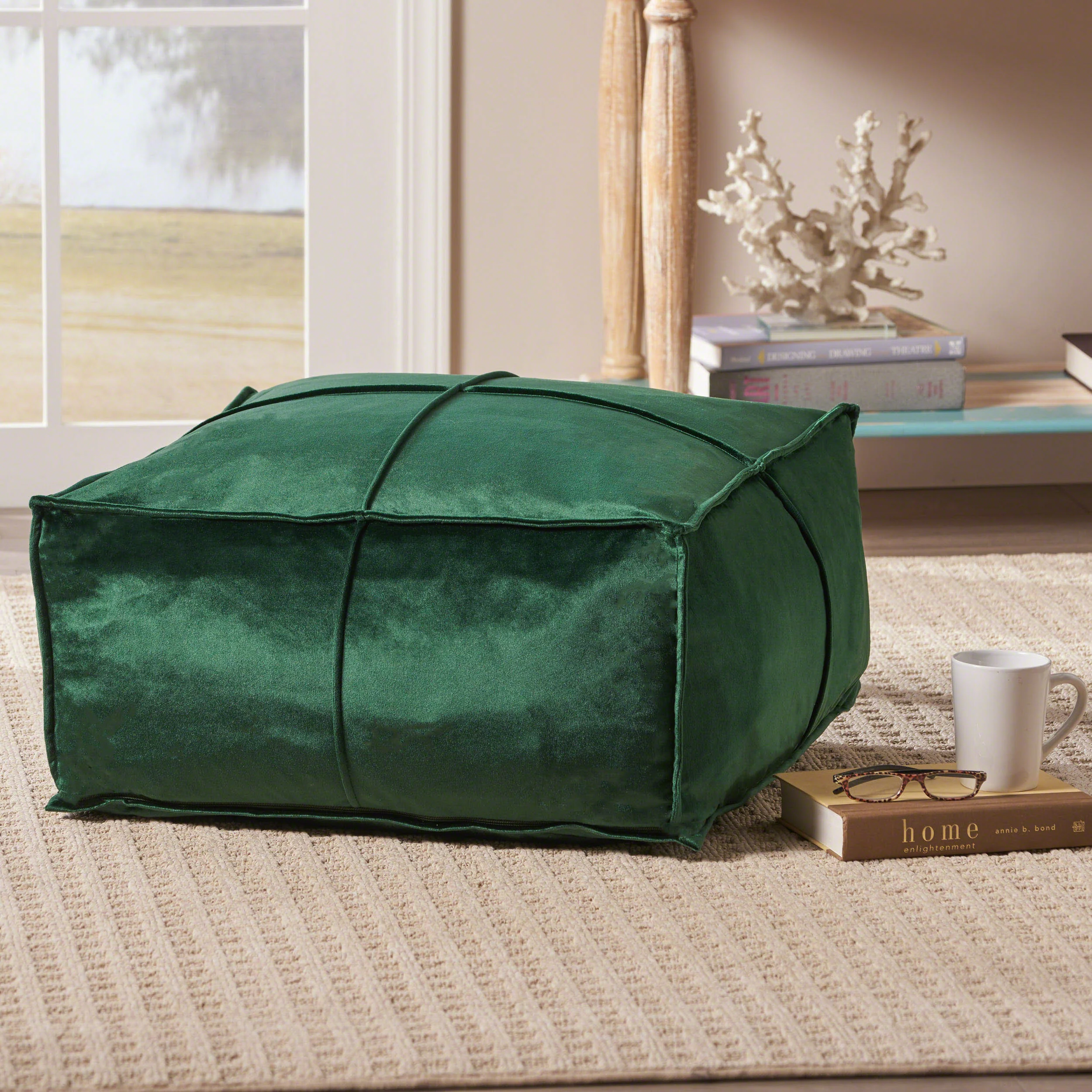 Cytheria Velvet Square Bean Bag Ottoman - furnishings