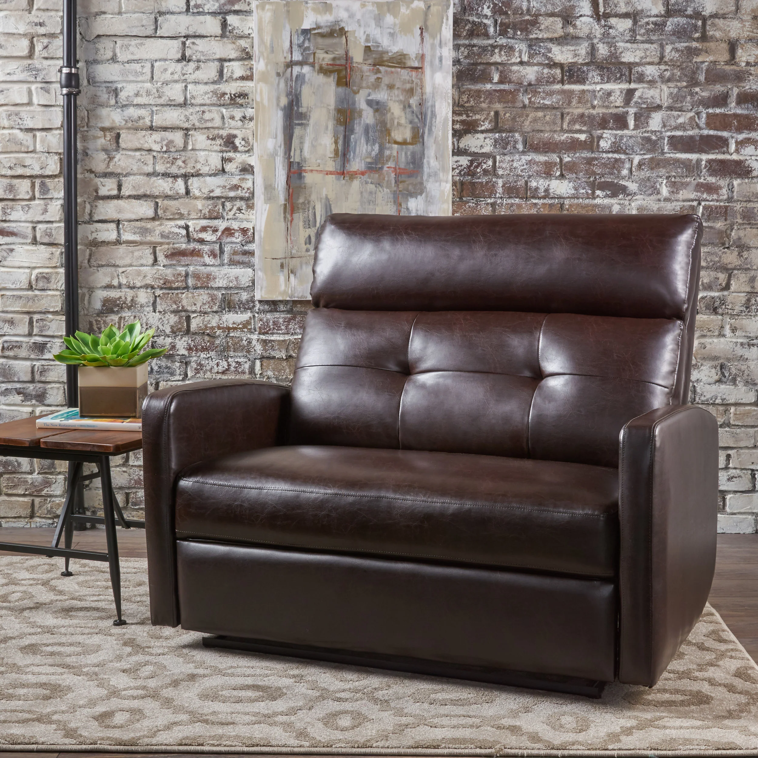 Hana Plush Cushion Tufted Back Leather Loveseat Recliner - furnishings