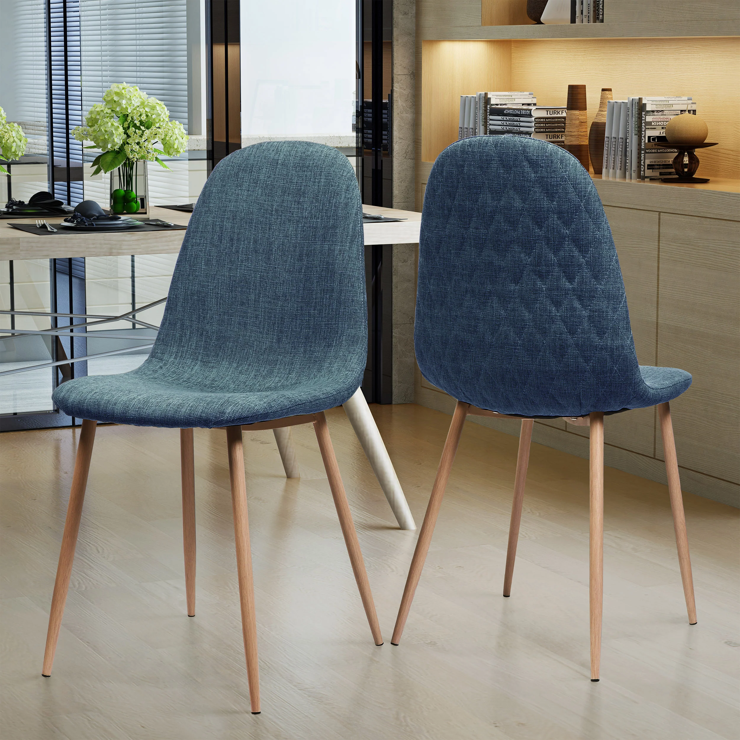 Sherdan Mid Century Fabric Dining Chairs with Wood Finished Legs - Set of 2 - furnishings