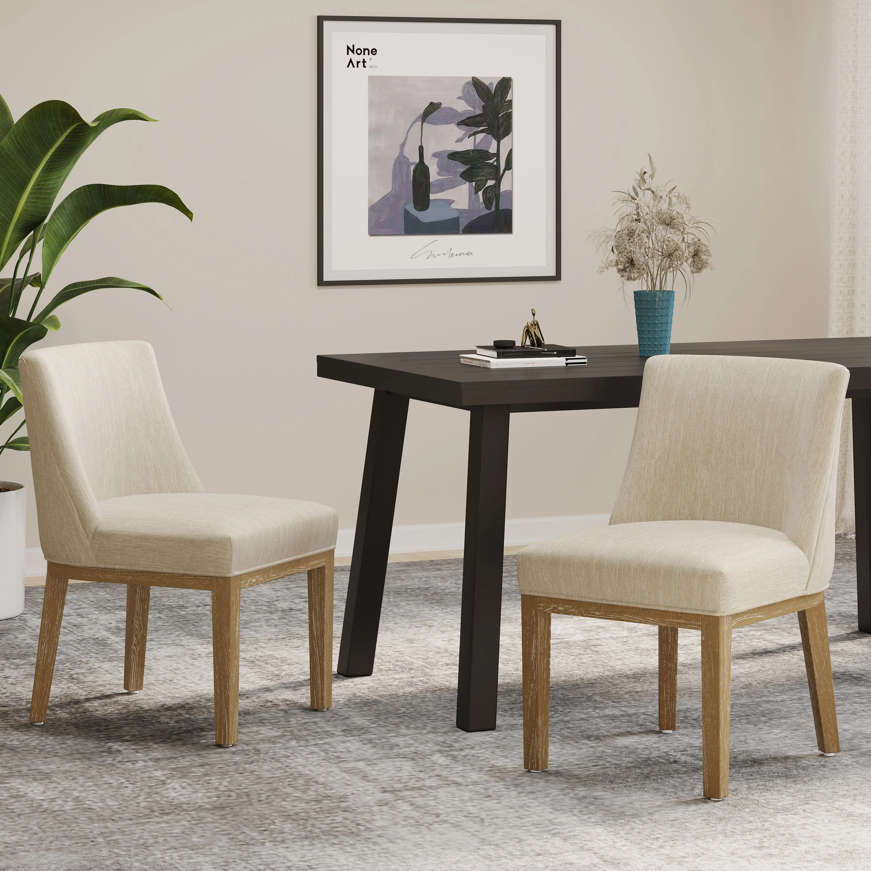 Boise Contemporary Fabric Upholstered Wood Dining Chairs, Set of 2 - furnishings