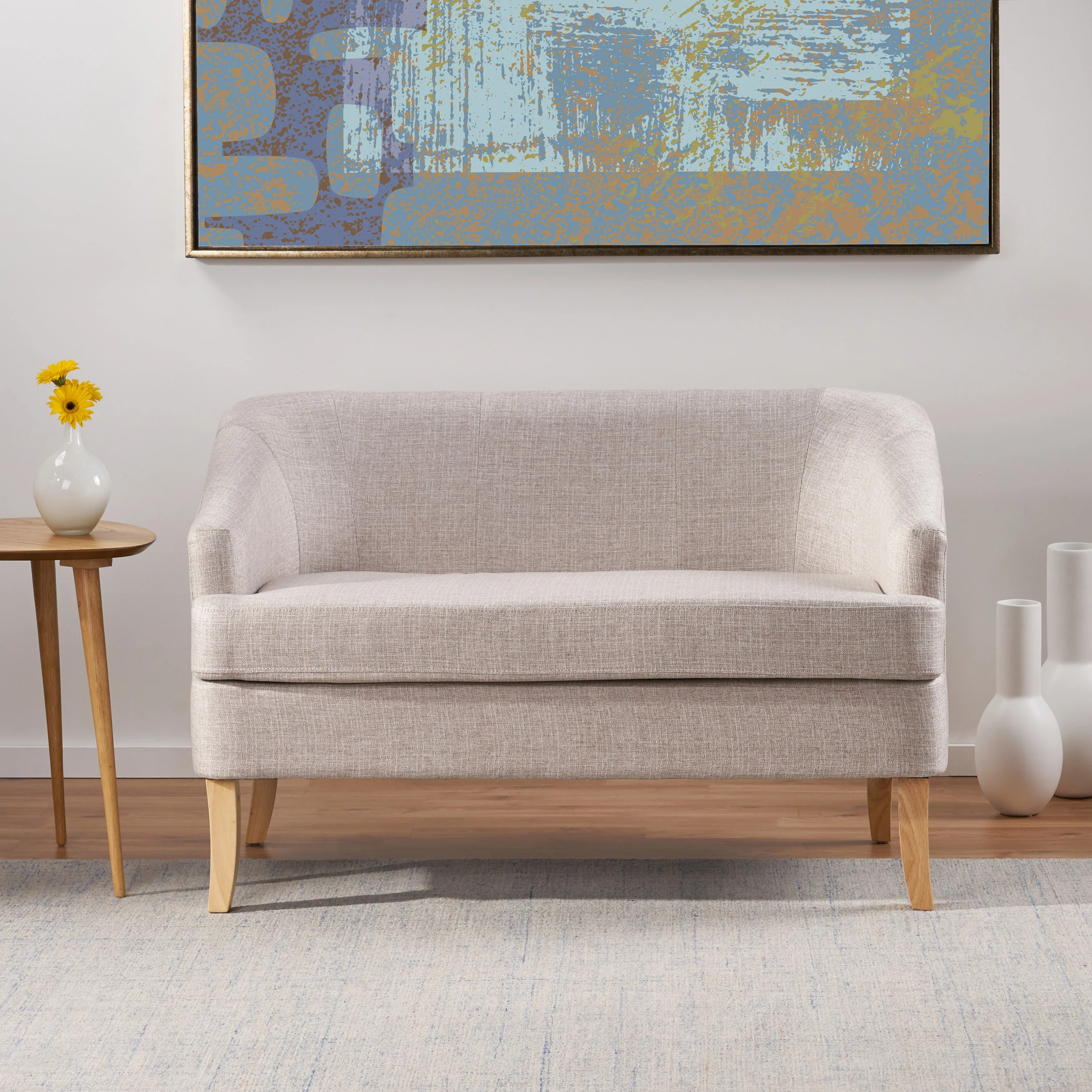 Shelby Mid Century Modern Fabric Settee - furnishings