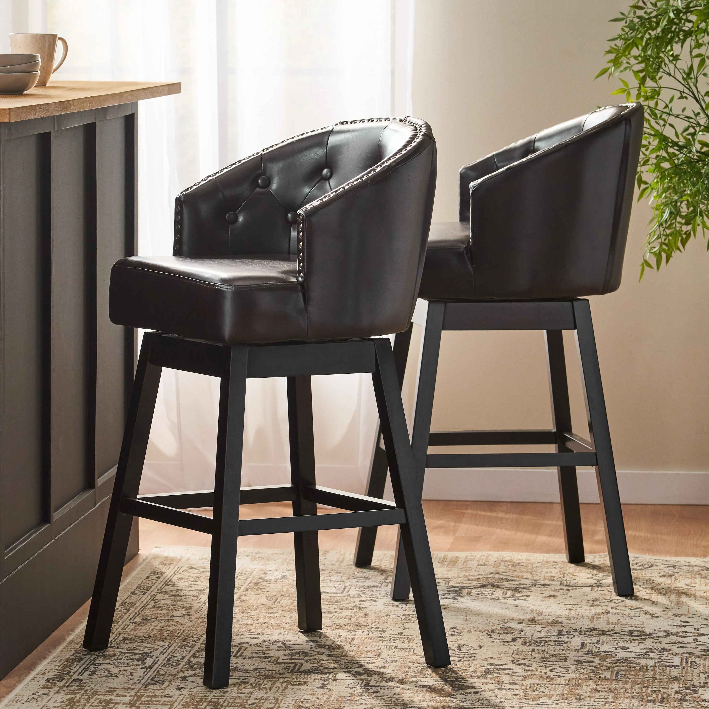 Westman 30-Inch Brown Leather Swivel Backed Barstool (Set of 2) - furnishings