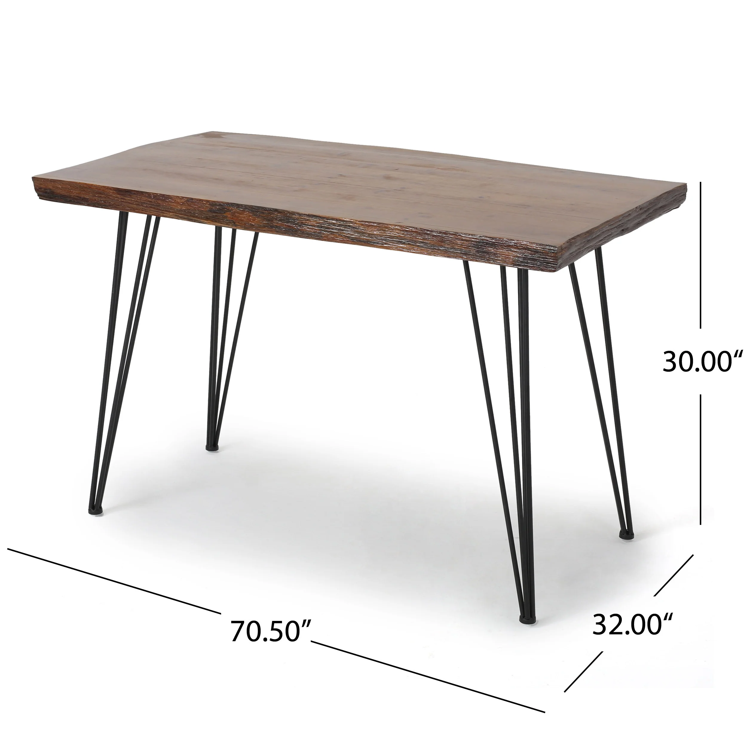 Kaia Modern Industrial Faux Live Edge Dining Table with Hairpin Legs, Natural and Black - furnishings