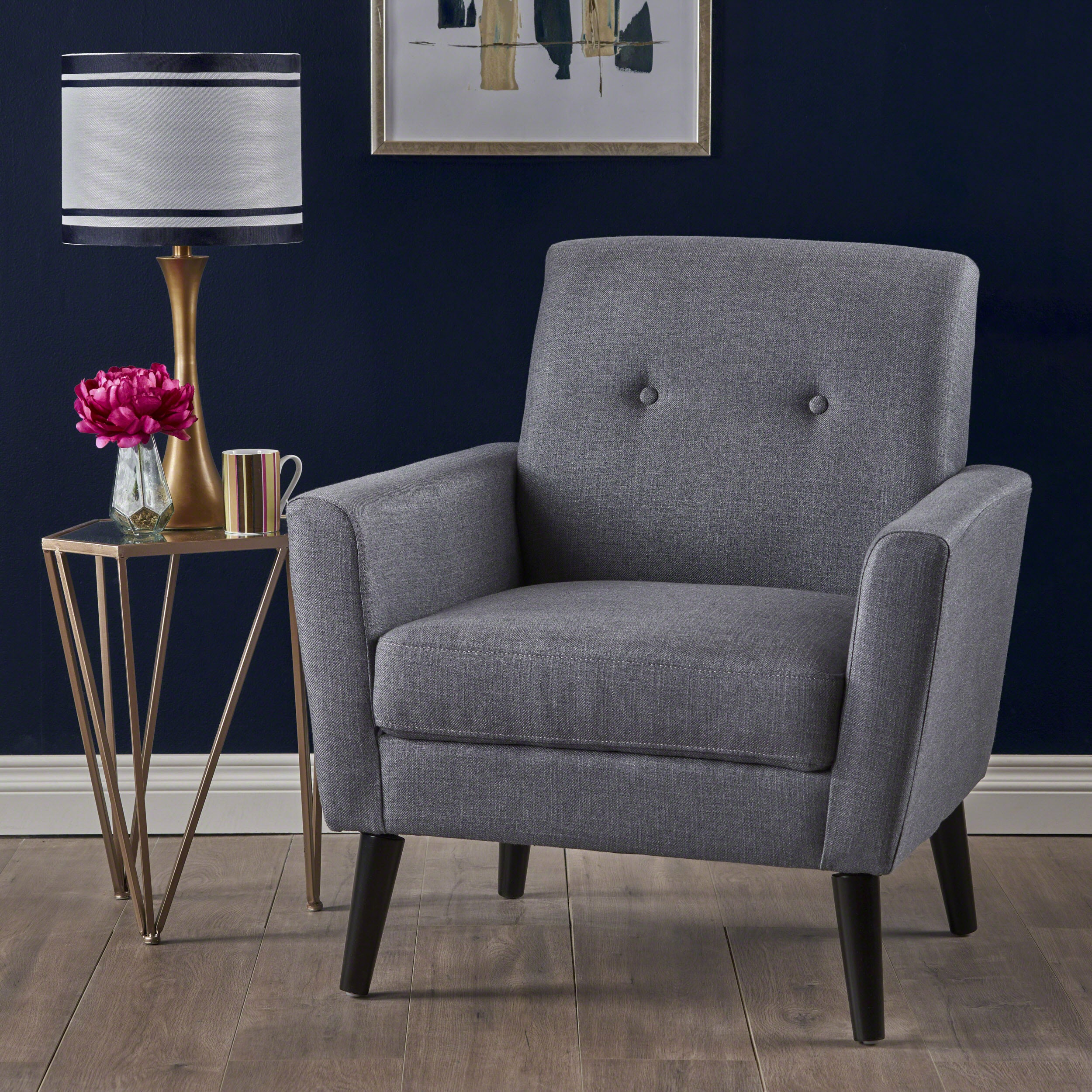 Sierra Mid Century Modern Button Tufted Upholstered Fabric Club Chair - furnishings