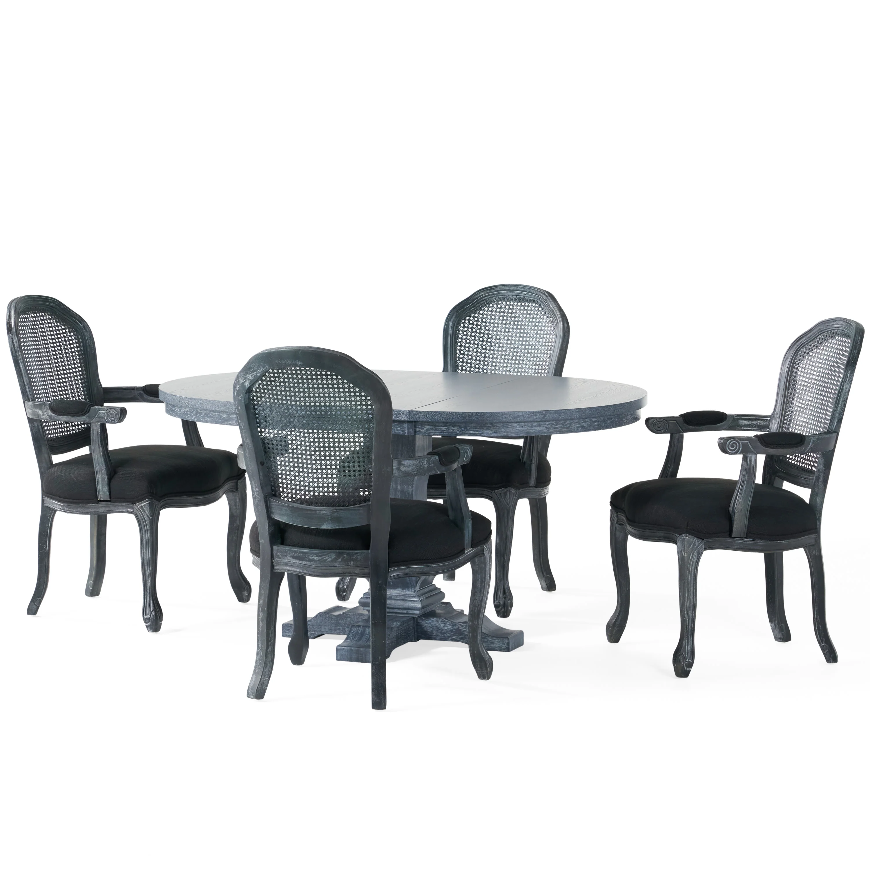 Mariette French Country Wood and Cane 5 Piece Expandable Oval Dining Set - furnishings