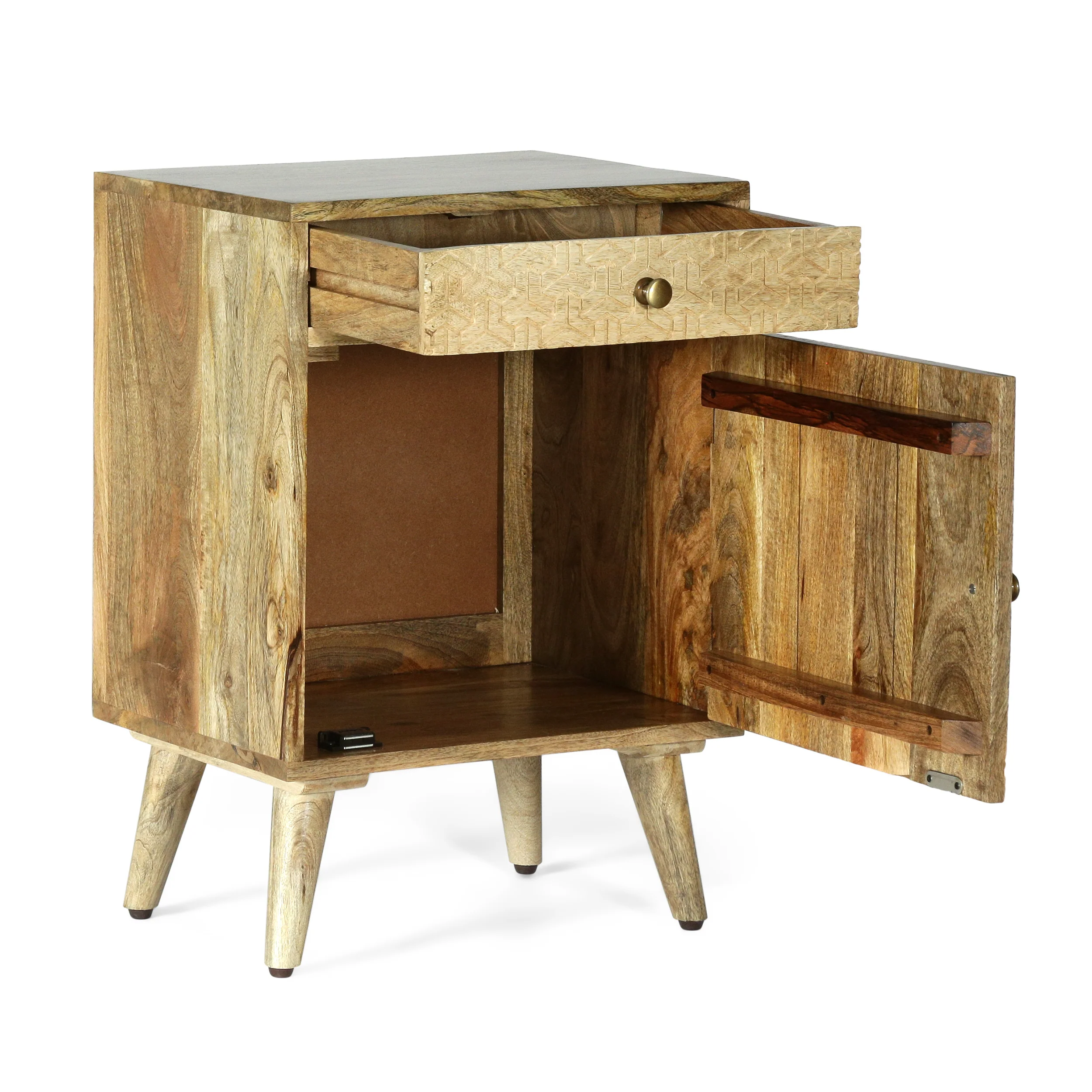Stowe Boho Handcrafted Mango Wood Nightstand with Storage, Natural - furnishings