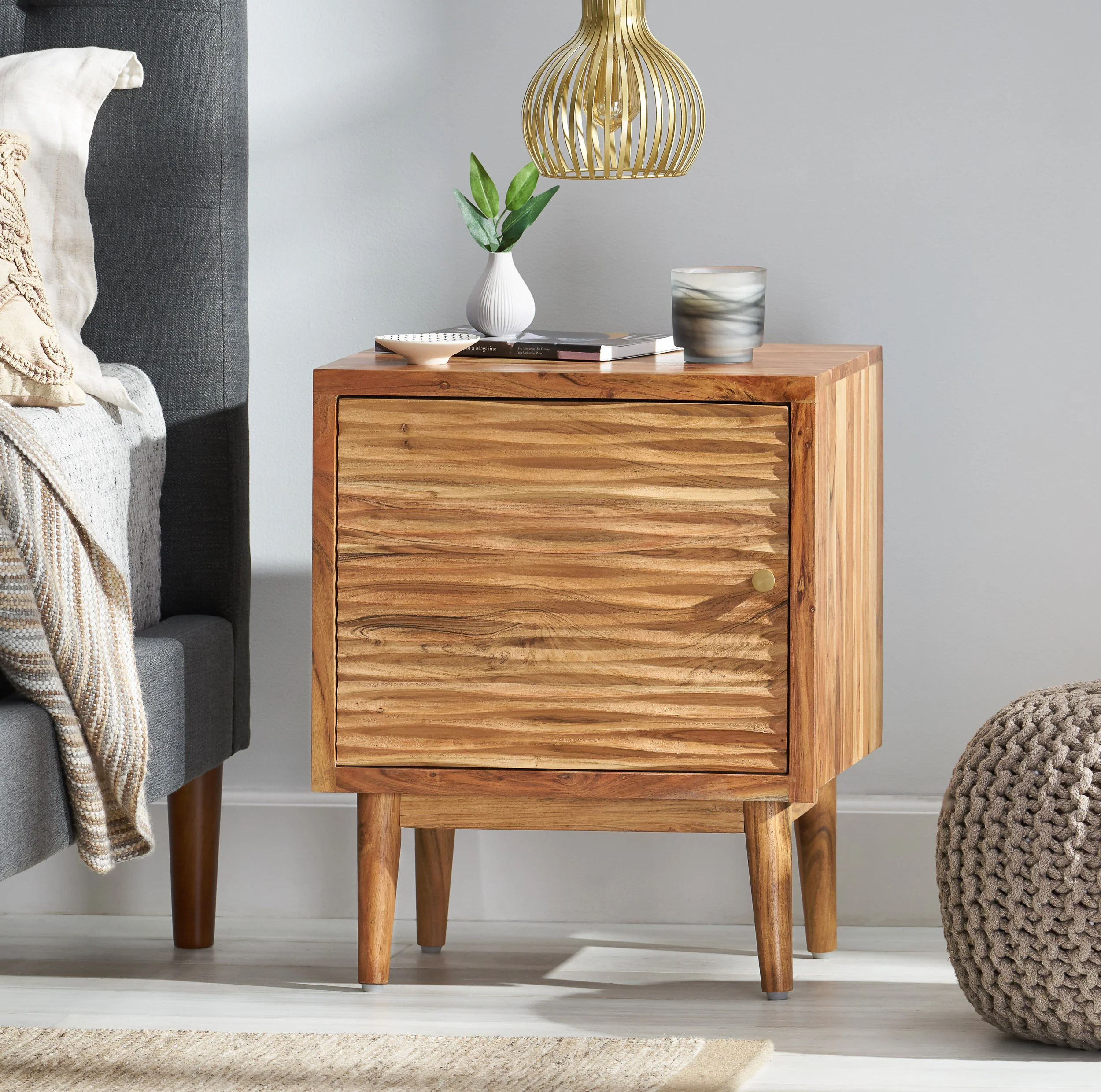 Luttrell Handcrafted Boho Acacia Wood Nightstand, Natural - furnishings