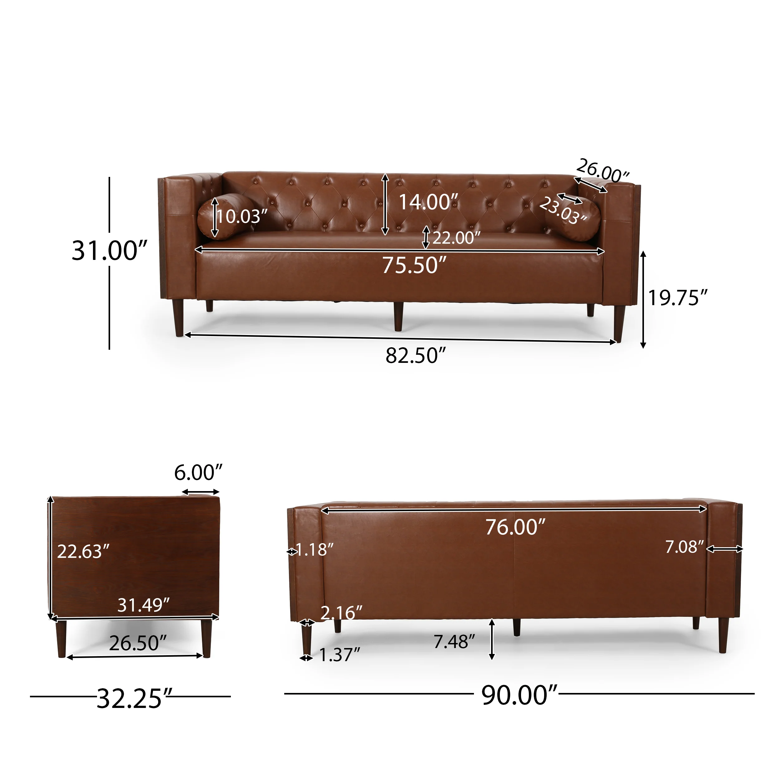 Neilan Contemporary Tufted Deep Seated Sofa with Accent Pillows - furnishings