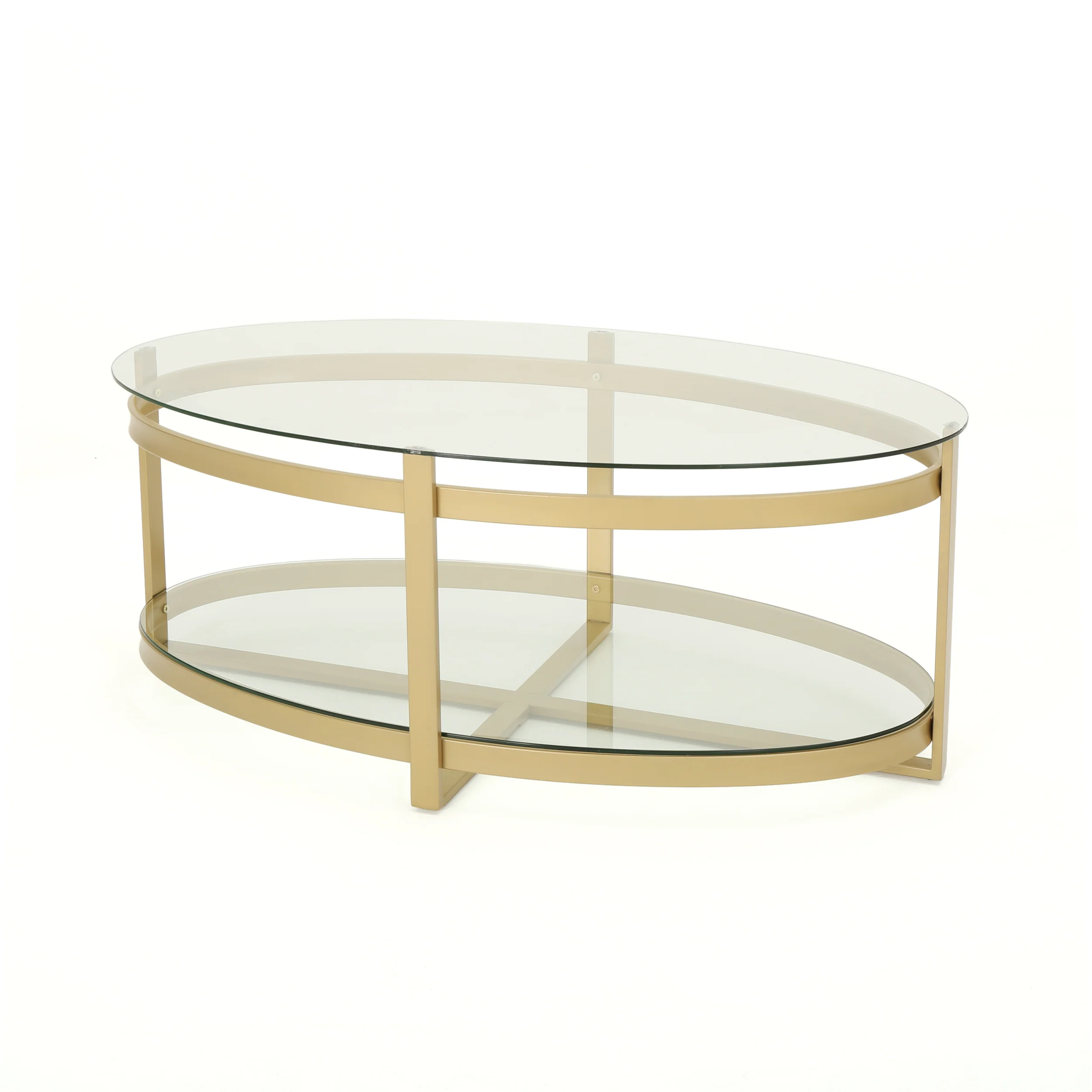 Peterborough Modern Glam Tempered Glass Oval Coffee Table with Iron Frame - furnishings