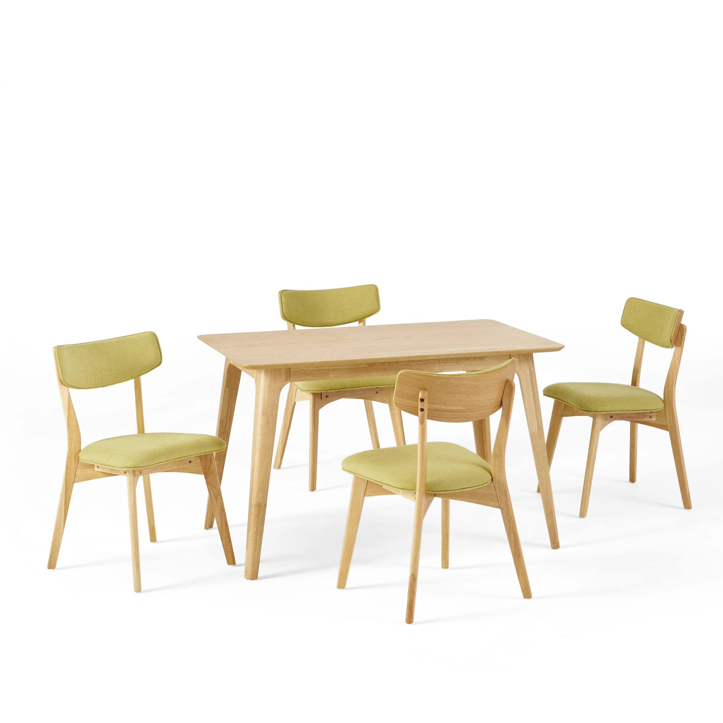 Meanda Mid Century Finished 5 Piece Wood Dining Set with Fabric Chairs - furnishings