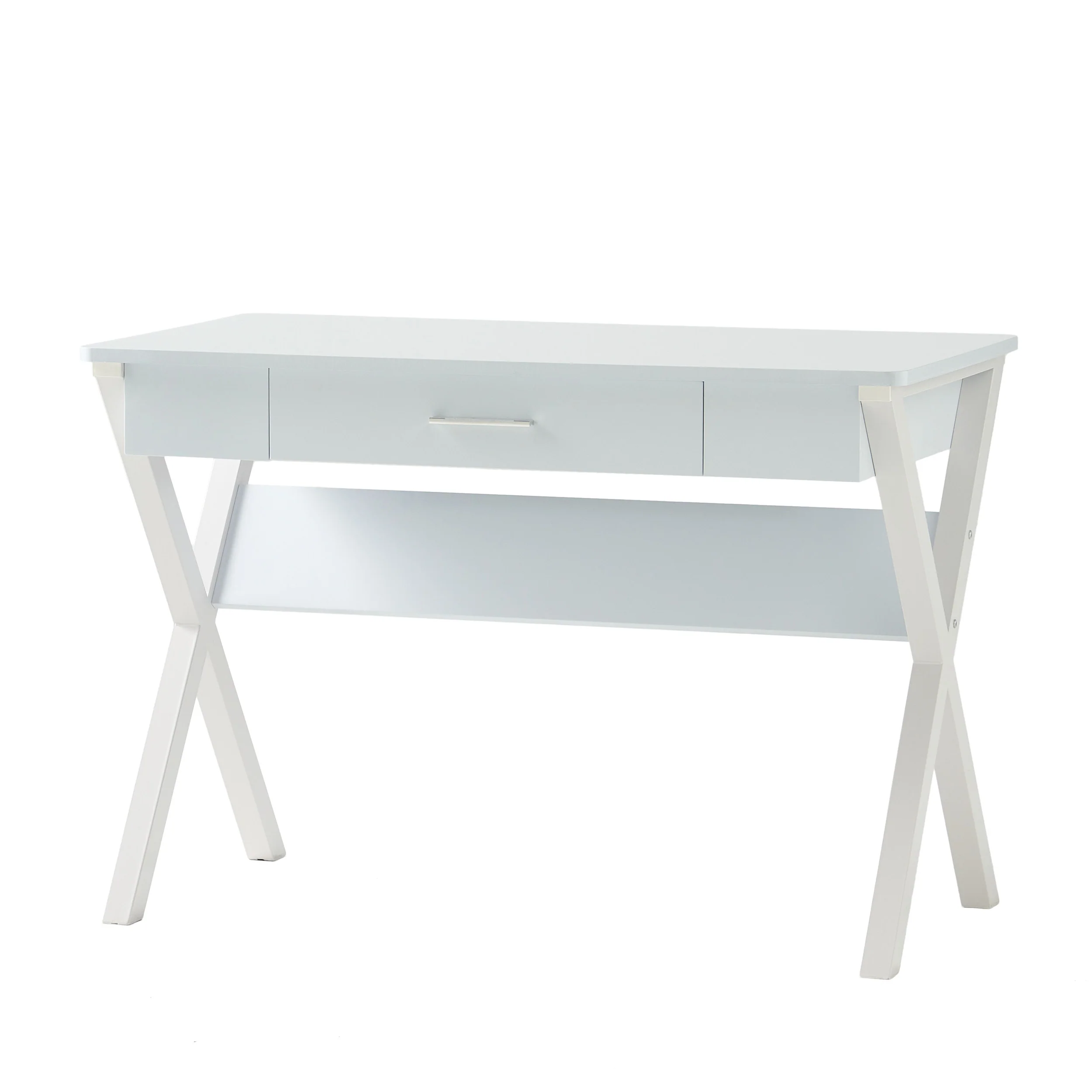Monte Farmhouse Matte White Faux Wood Office Desk with Drawer - furnishings