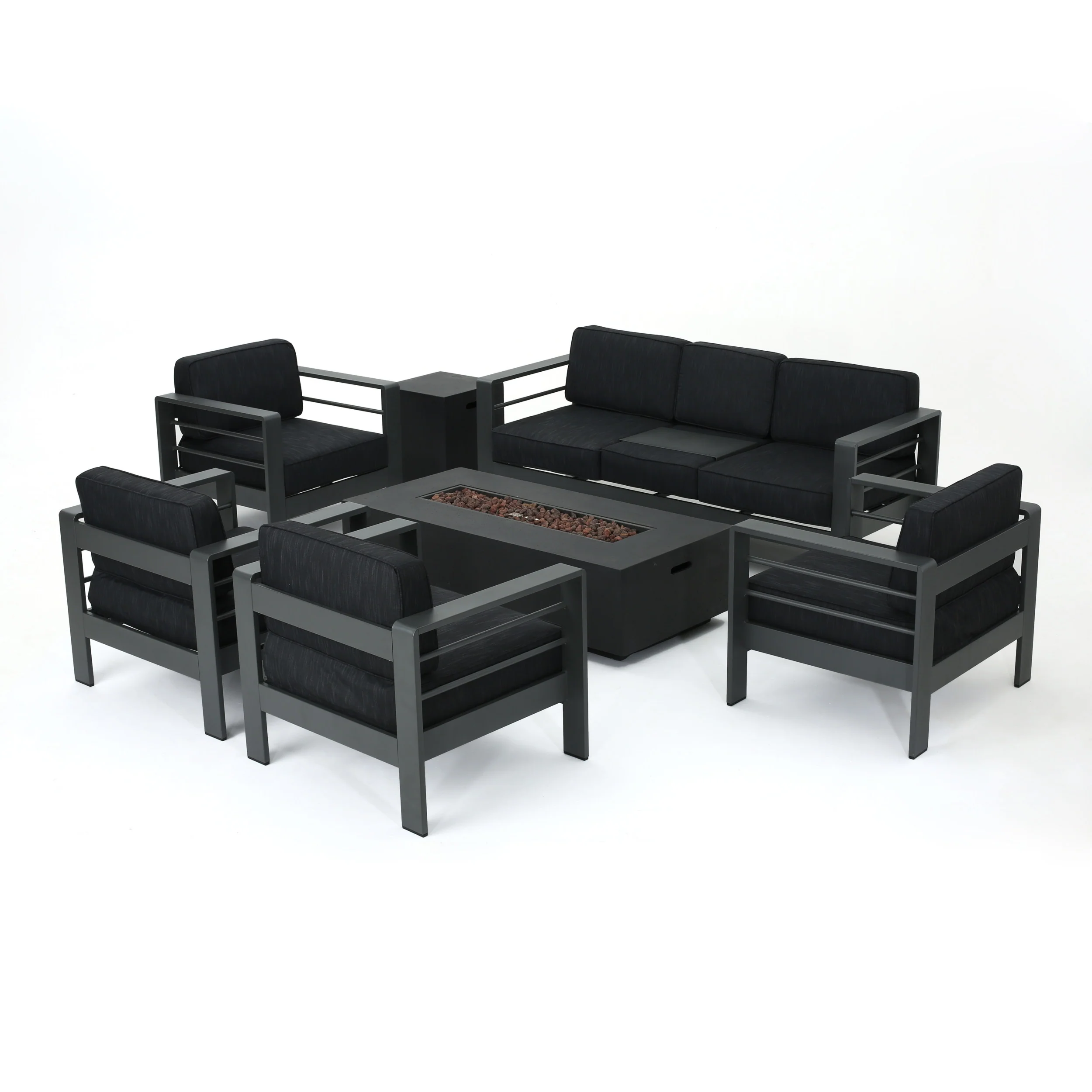 Coral Bay Outdoor Gray Aluminum 7 Piece Sofa Chat Set with Fire Table - furnishings