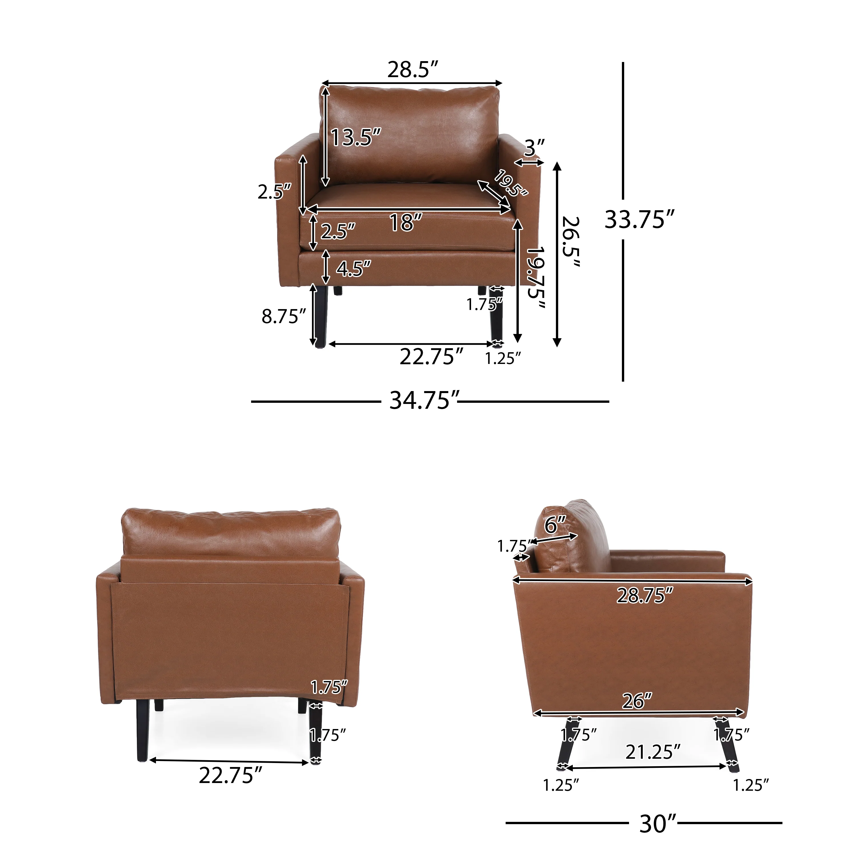 Dowd Mid Century Modern Faux Leather Club Chair - furnishings