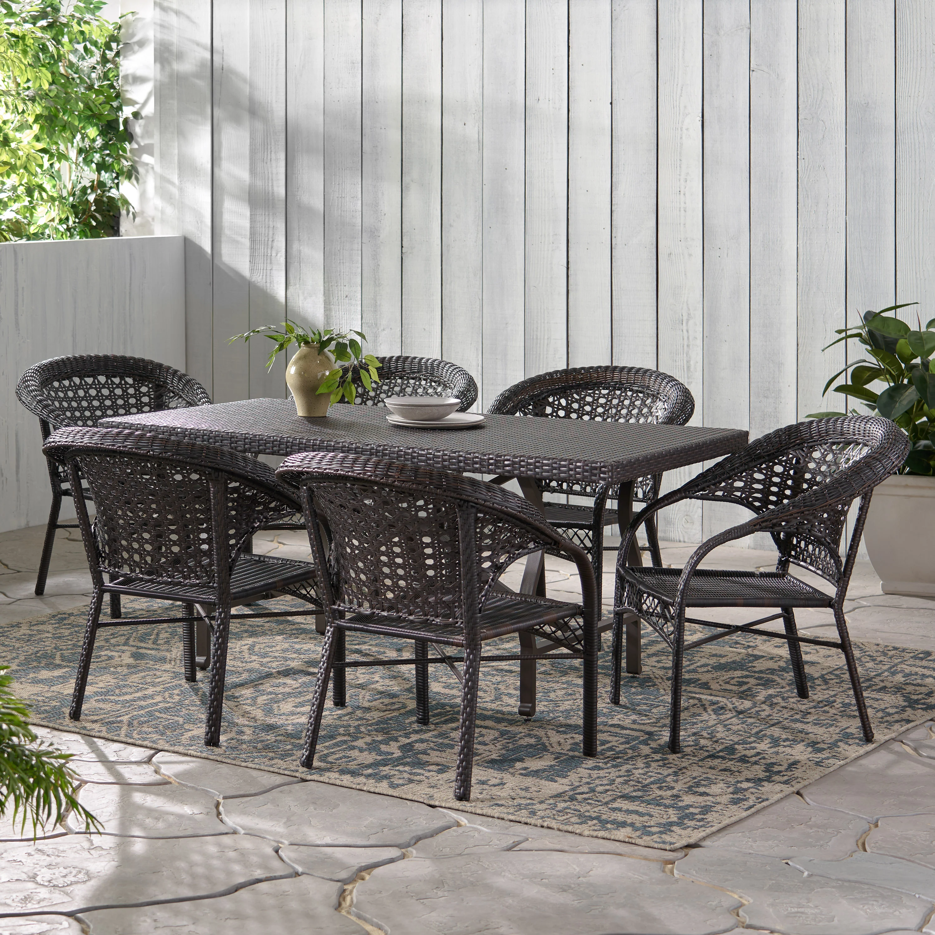 Lannister Outdoor 7 Piece Multi-brown Wicker Dining Set - furnishings