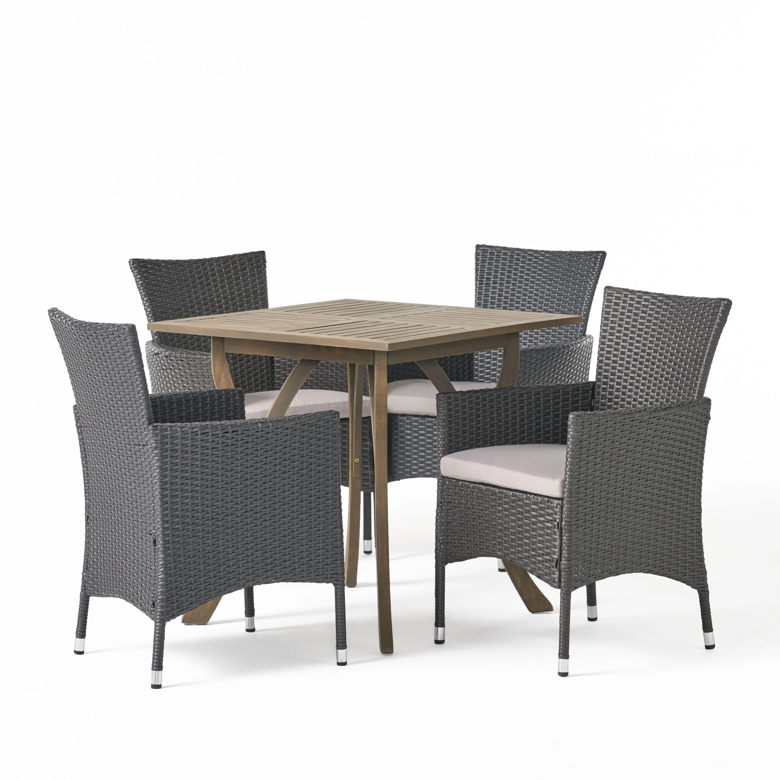 James Outdoor 5 Piece Wood and Wicker Square Dining Set, Gray and Gray - furnishings