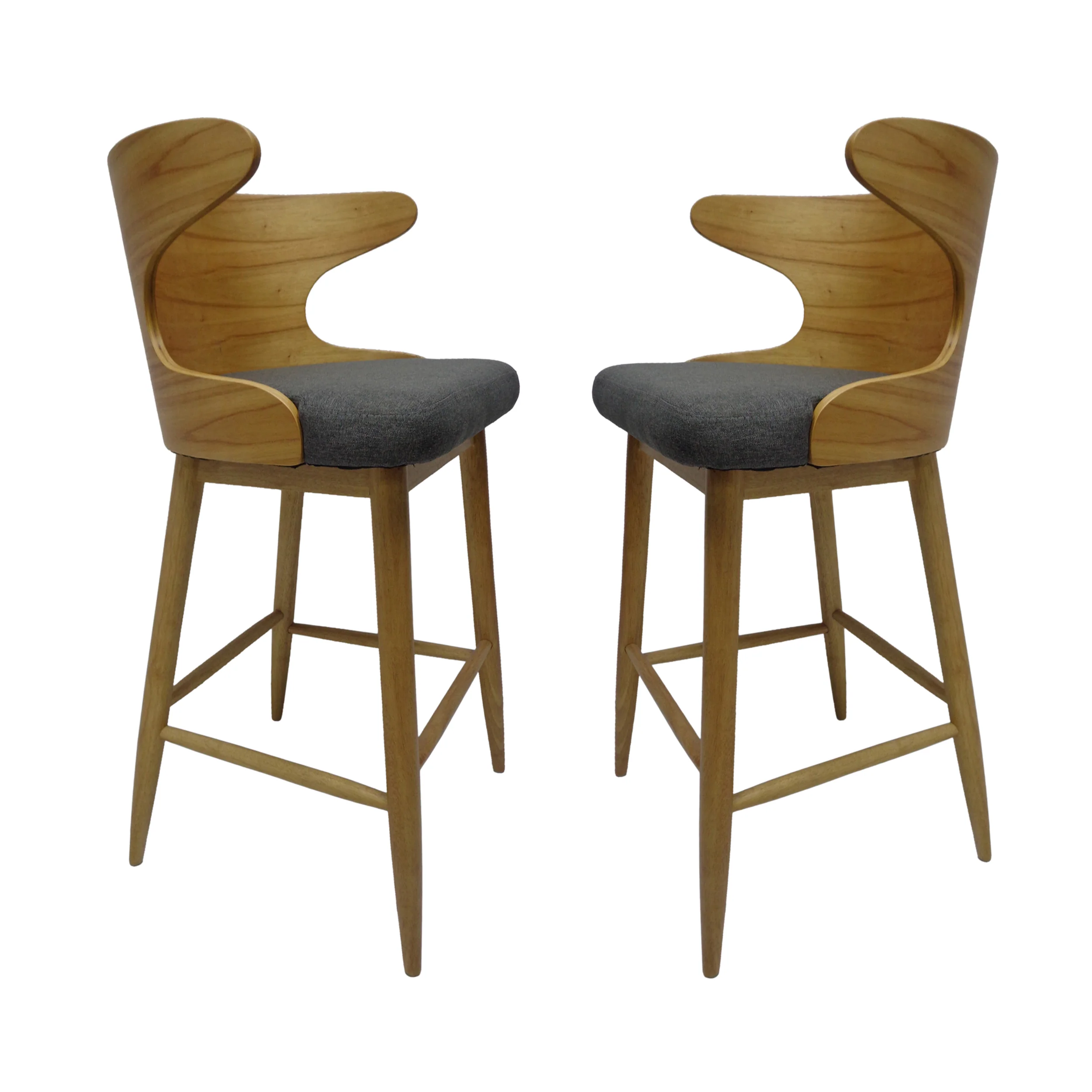 Truda Mid Century Modern Fabric Barstools (Set of 2) - furnishings