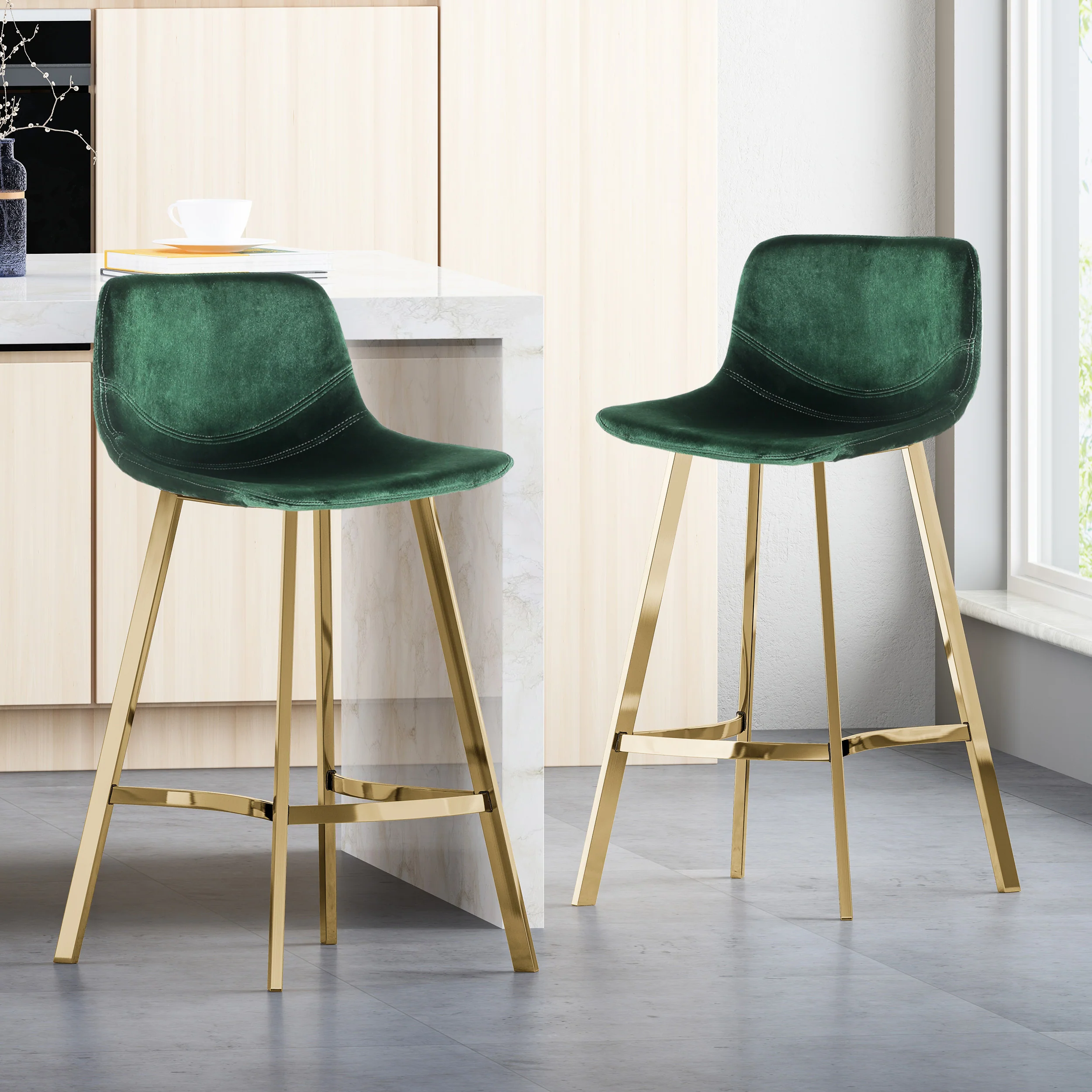 Rubani Modern Glam Velvet Bar Stool (Set of 2) - furnishings
