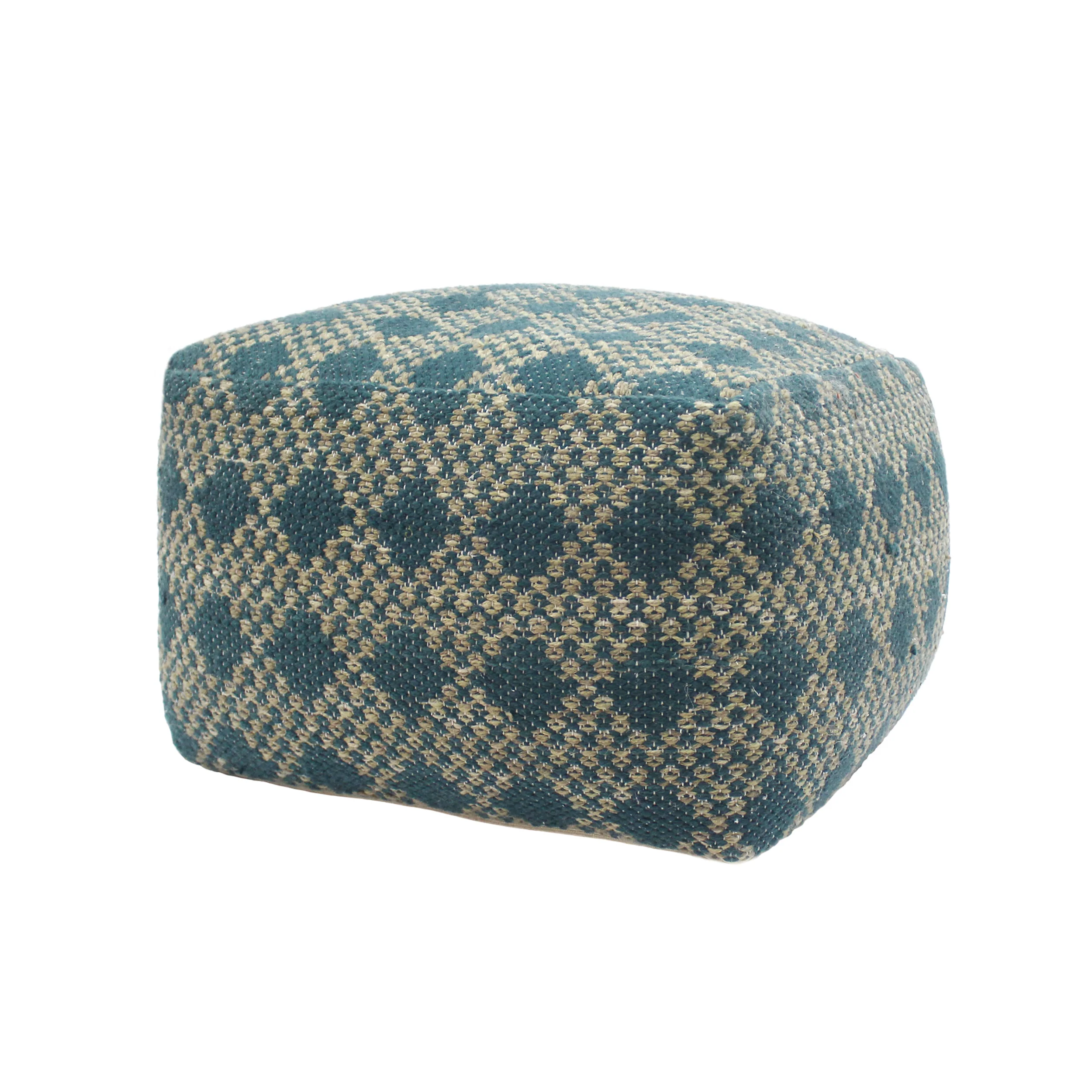 Betty Large Square Casual Pouf, Boho, Beige and Teal Yarn - furnishings